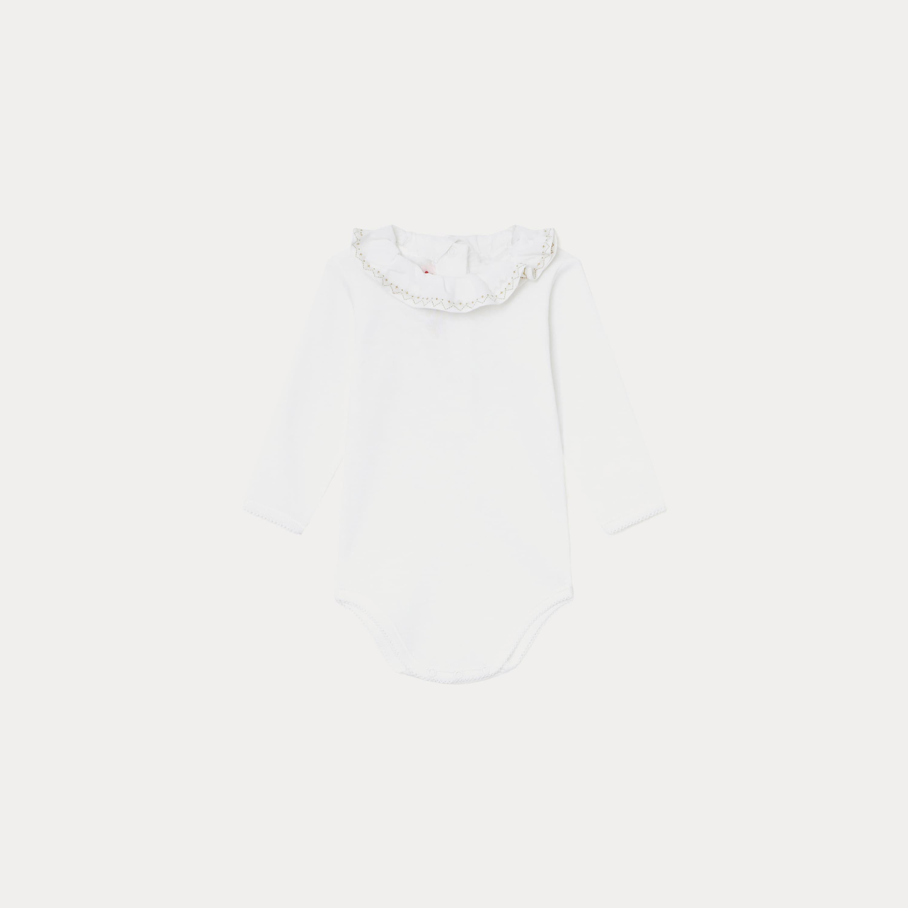 Baby Girls White Ruffle Cotton Babysuit