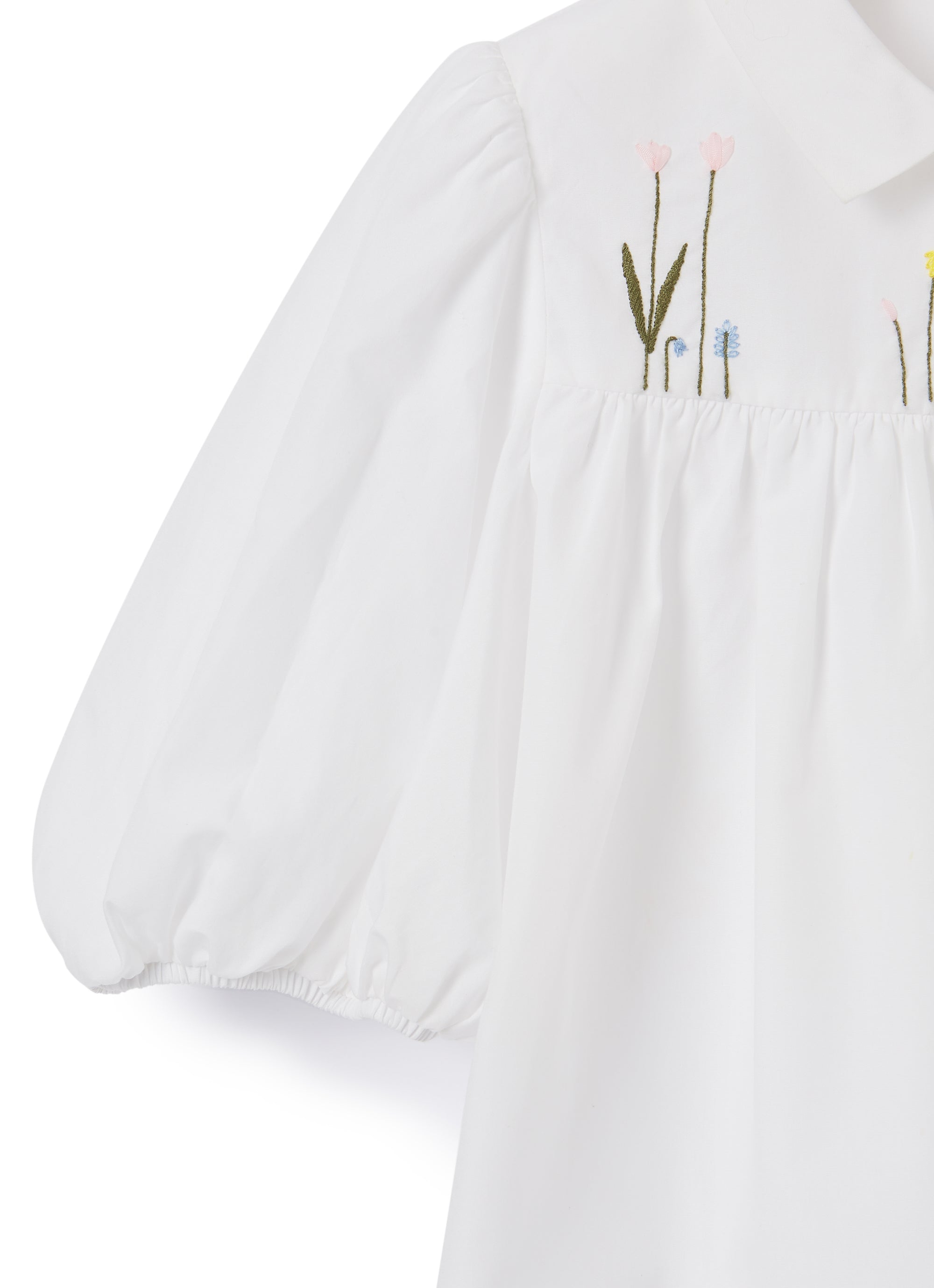 Girls White Embroidered Cotton Shirt