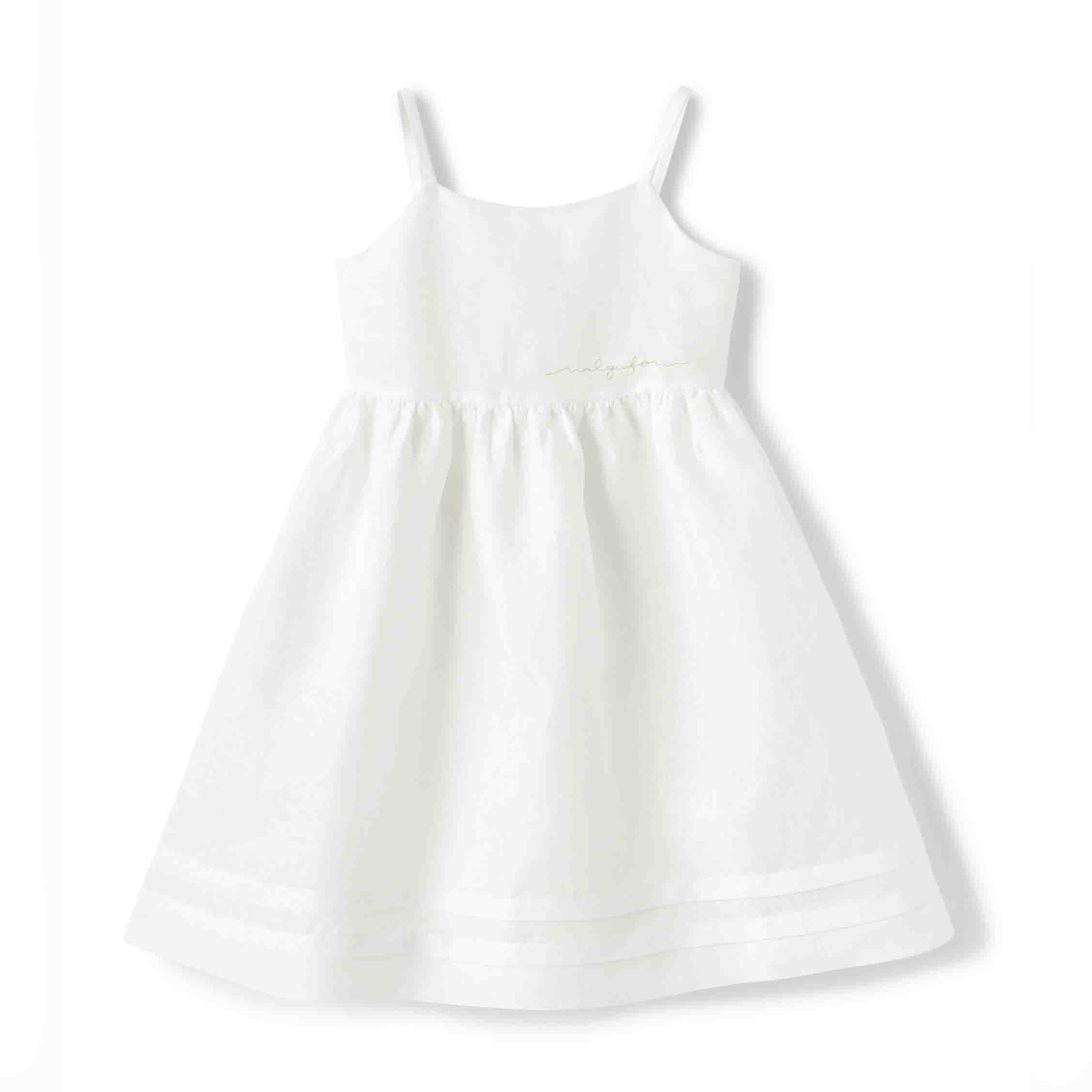 Girls White Flax Dress