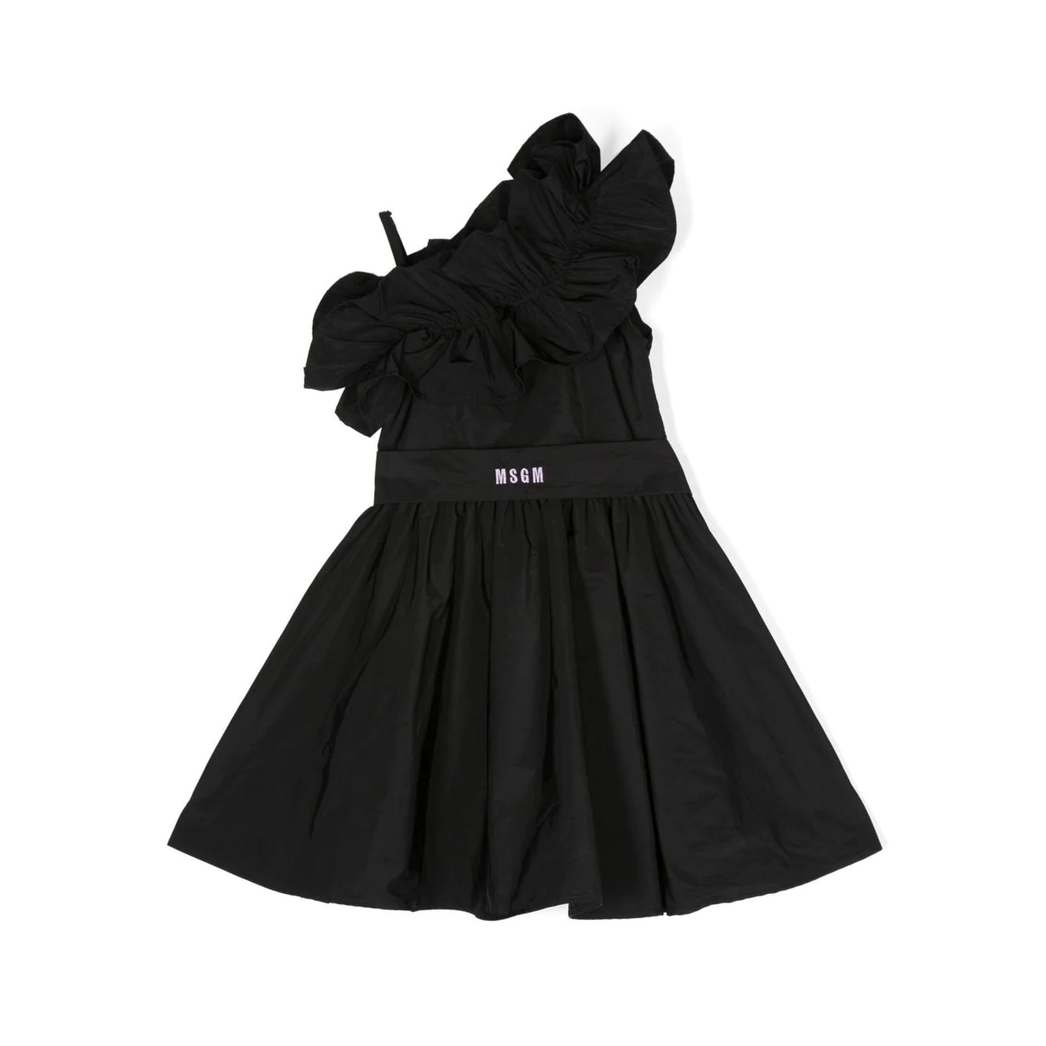 Girls Black Ruffled Collar Dress