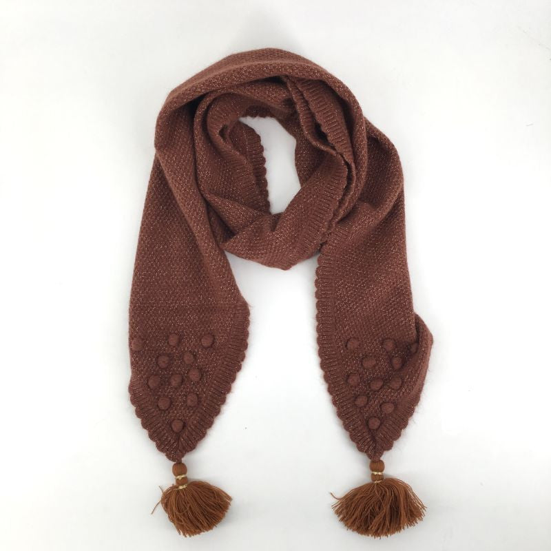Girls Brown Scarf With Yellow Tassel Trims - CÉMAROSE | Children's Fashion Store - 1