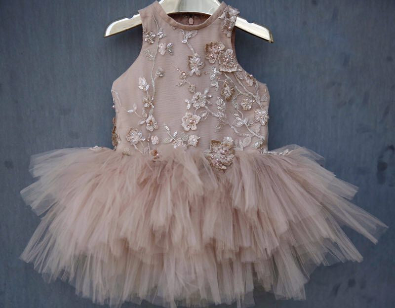 Girls Gold 'After the dawn' Patch Embroidered Flower Trims Tulle Dress - CÉMAROSE | Children's Fashion Store - 1