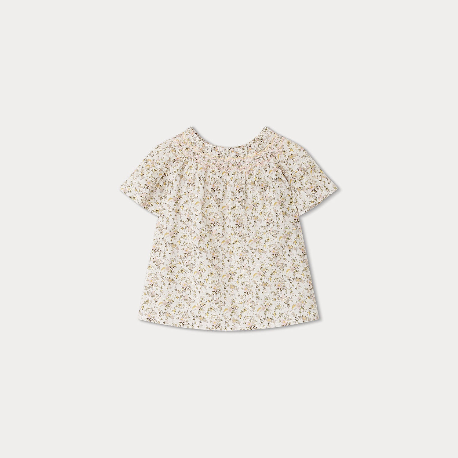 Girls White Floral Cotton Top
