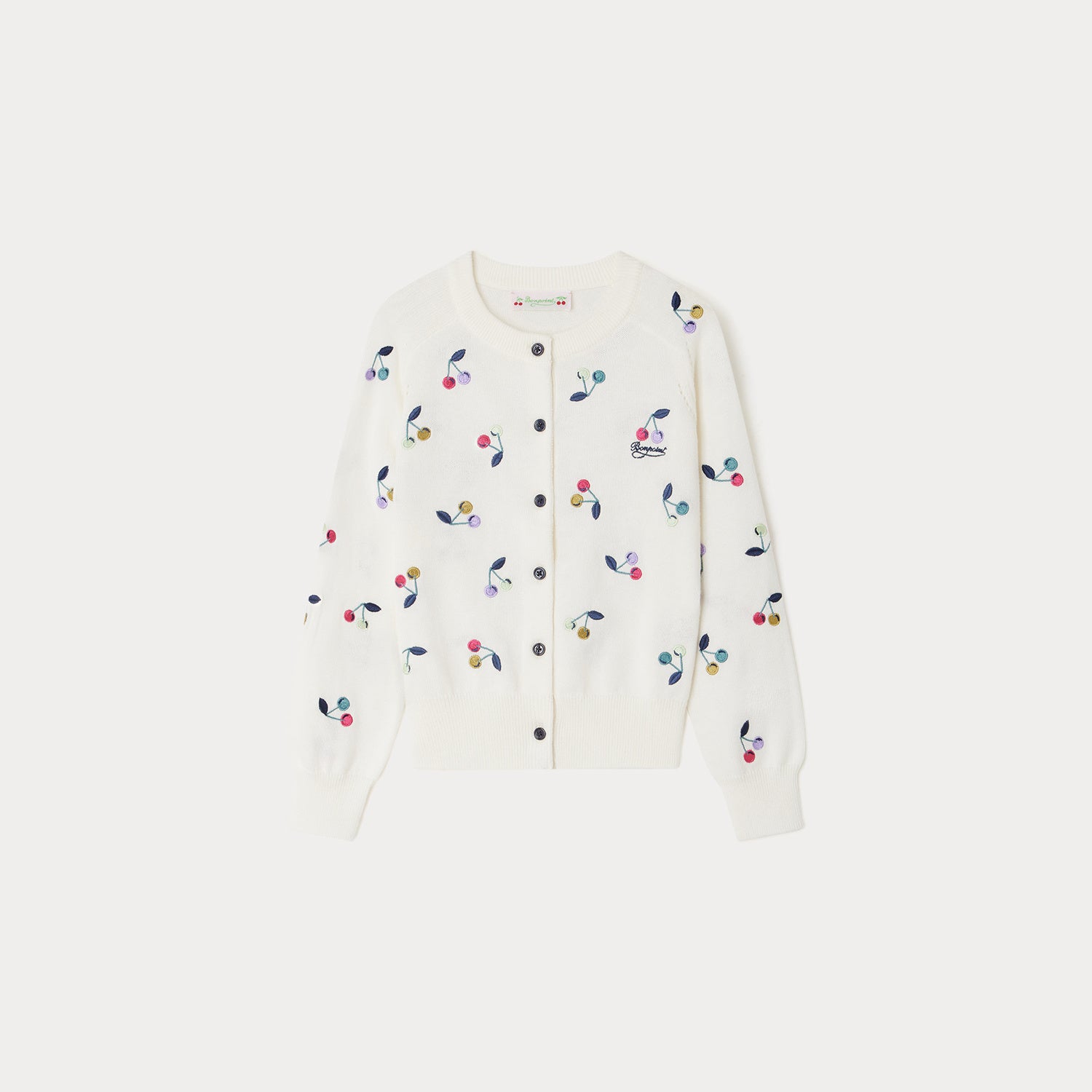 Girls White Embroidered Logo Cotton Cardigan