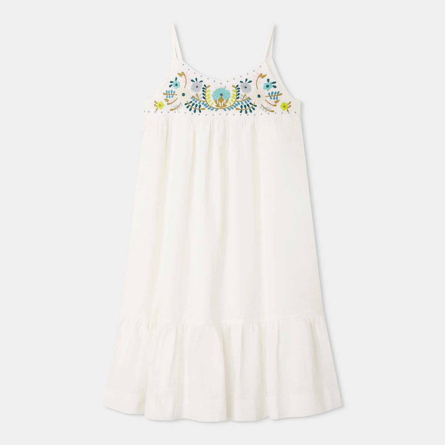 Girls White Embroidered Cotton Dress