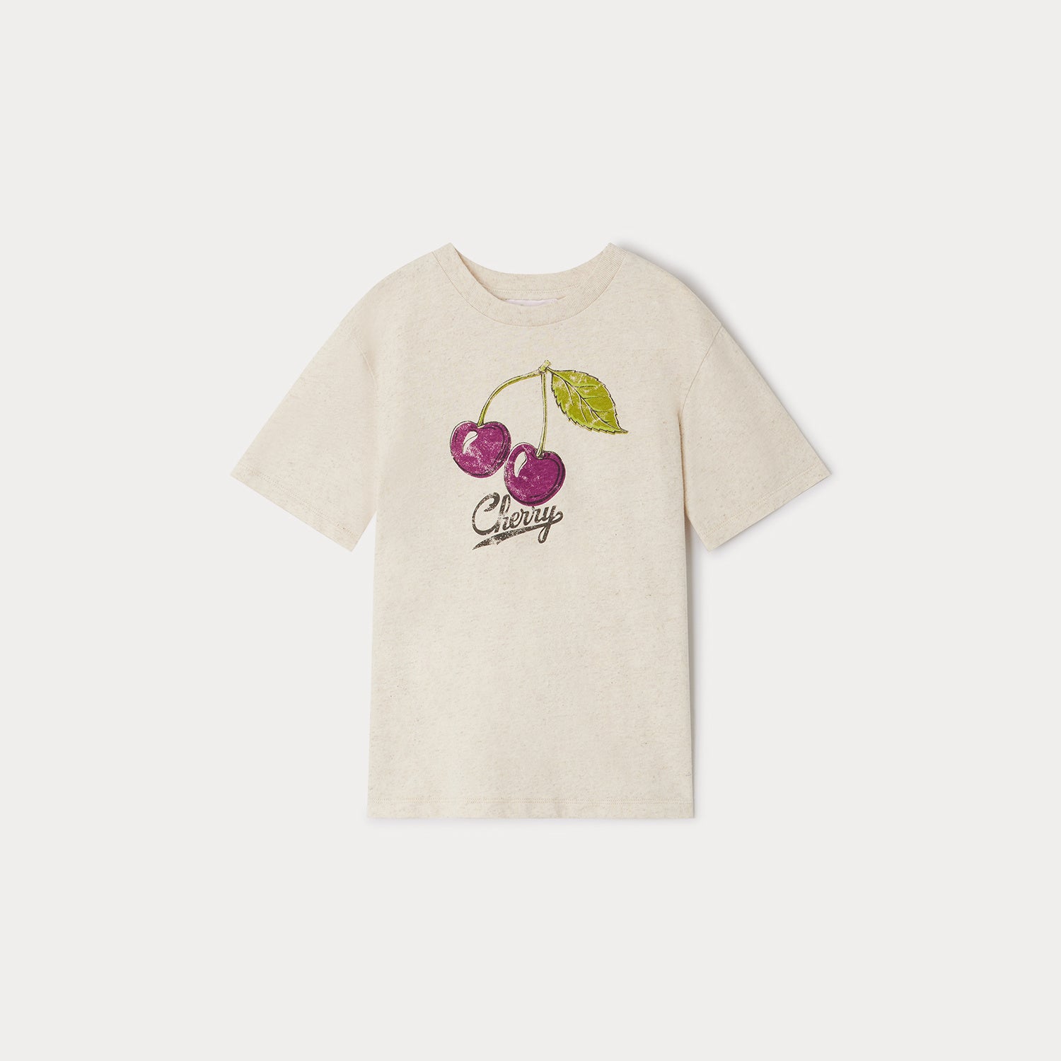 Girls Beige Printed Cotton T-Shirt
