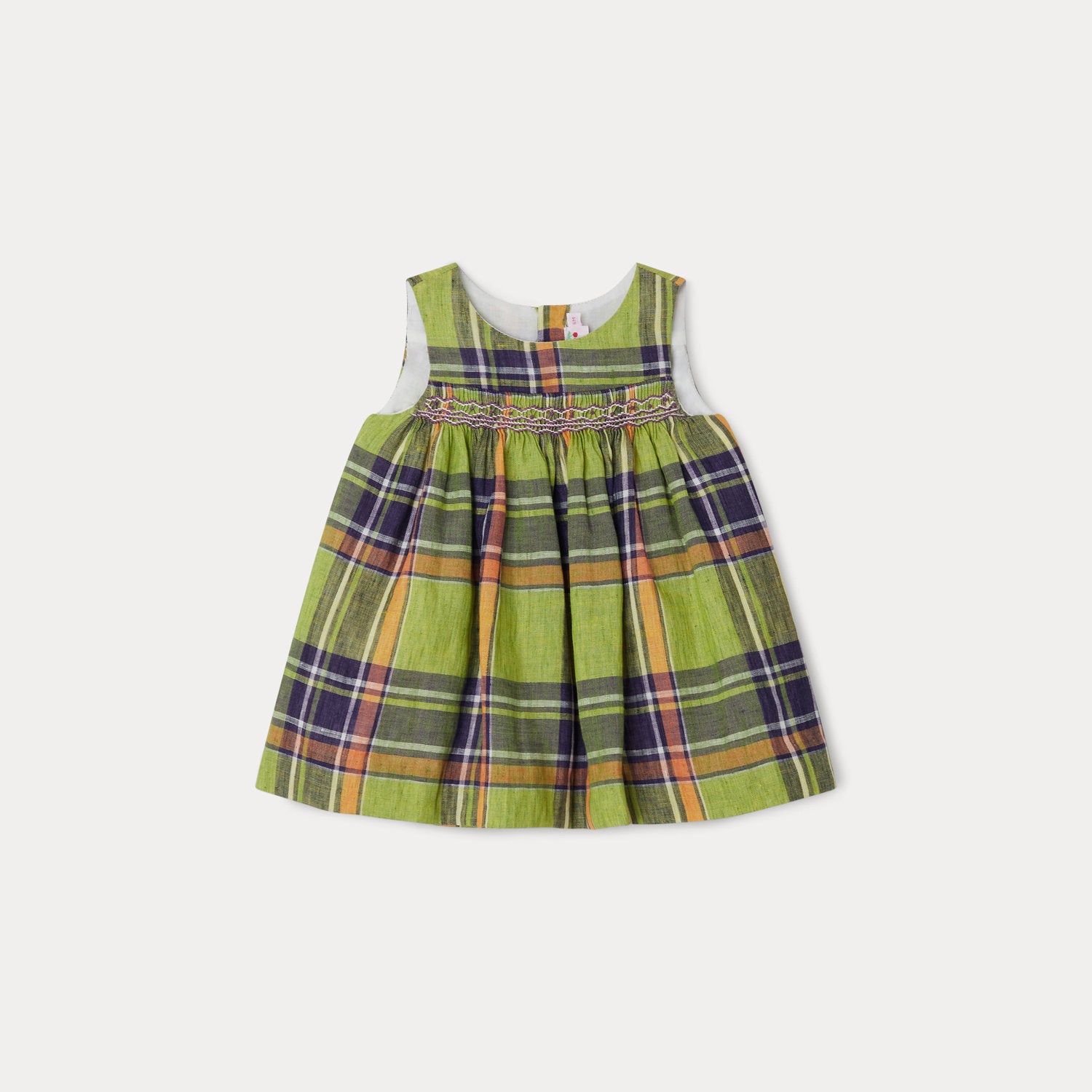 Baby Girls Green Check Linen Dress