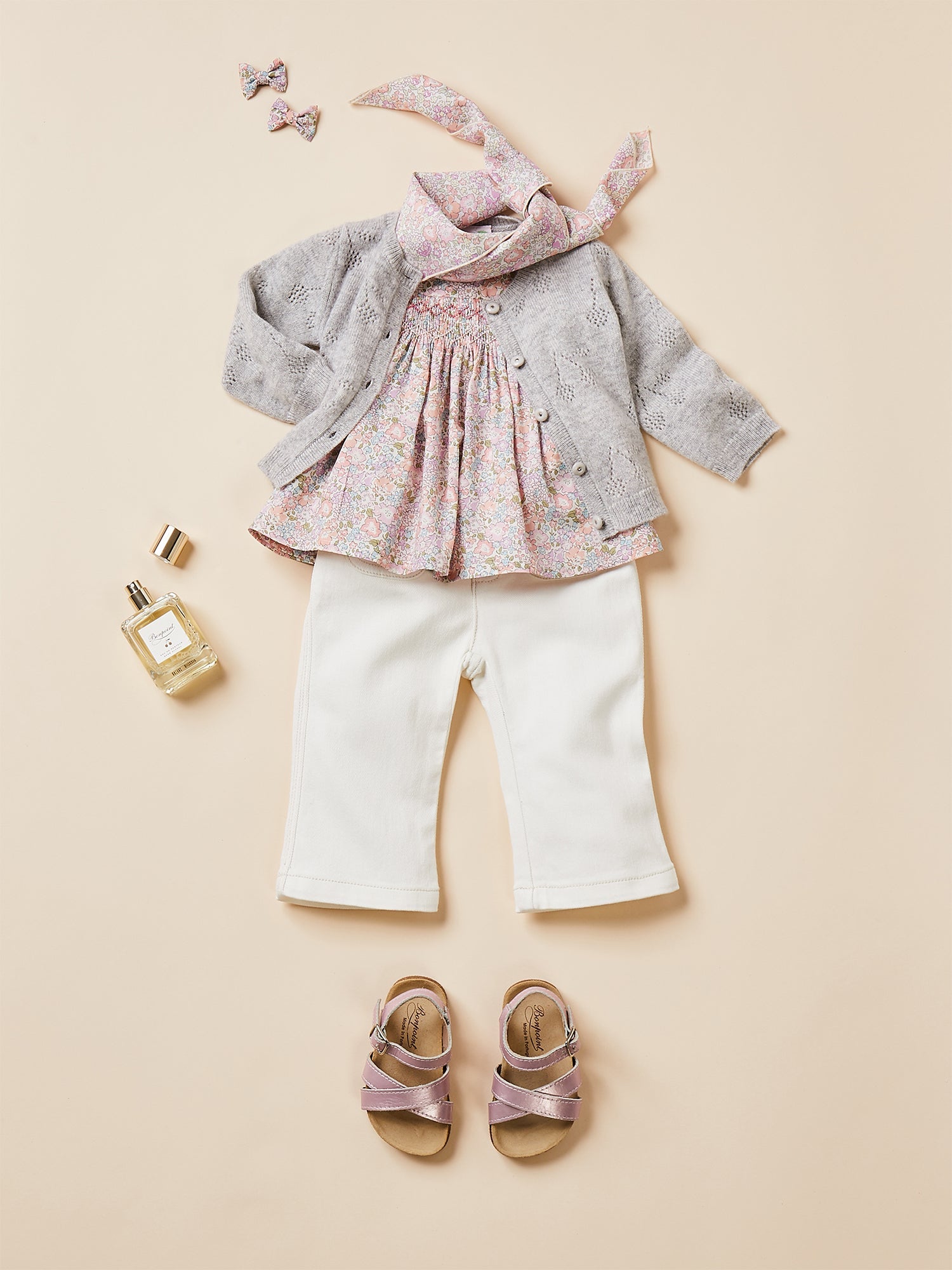 Baby Girls Grey Cherry Cashmere Cardigan
