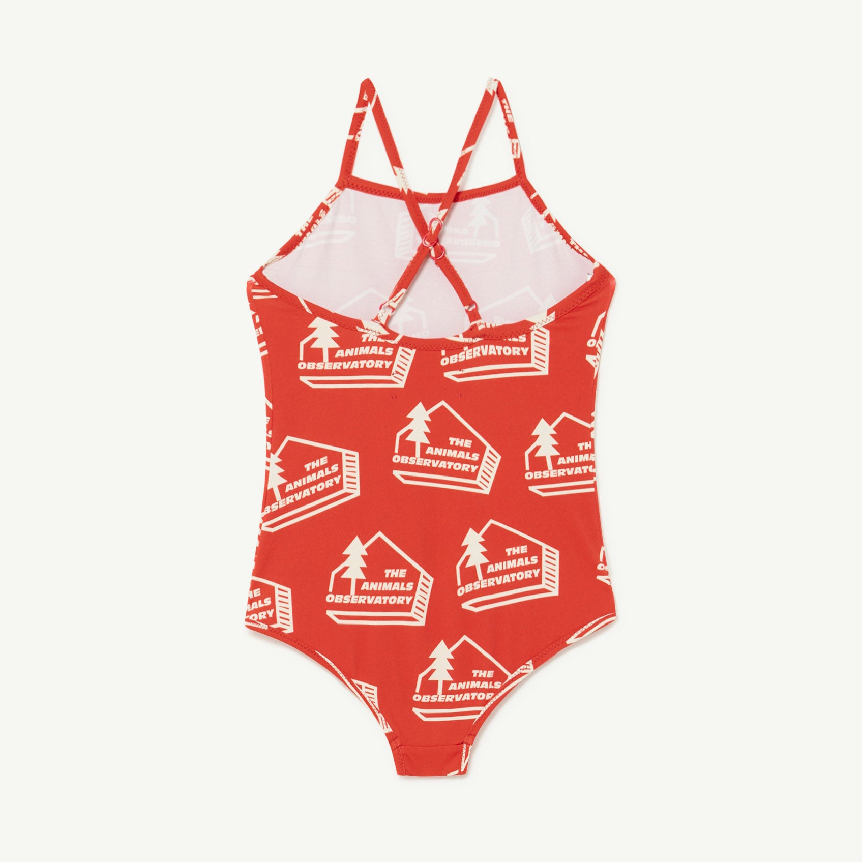 Girls Red House Printed Swimsuit