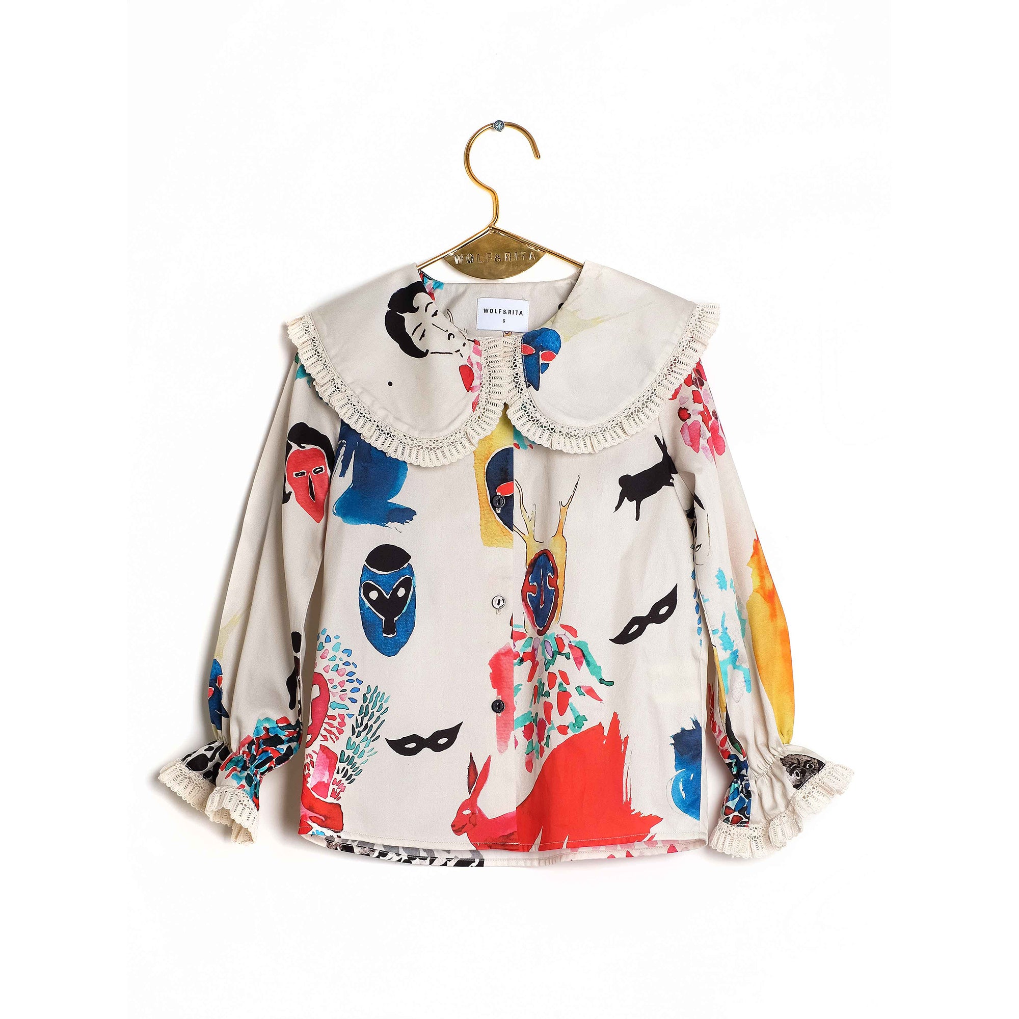 Girls White Printed Cotton Blouse