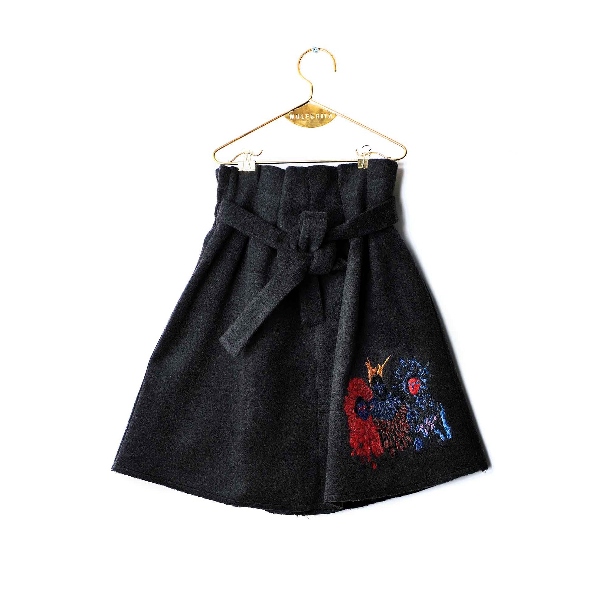 Girls Grey Embroidered Skirt