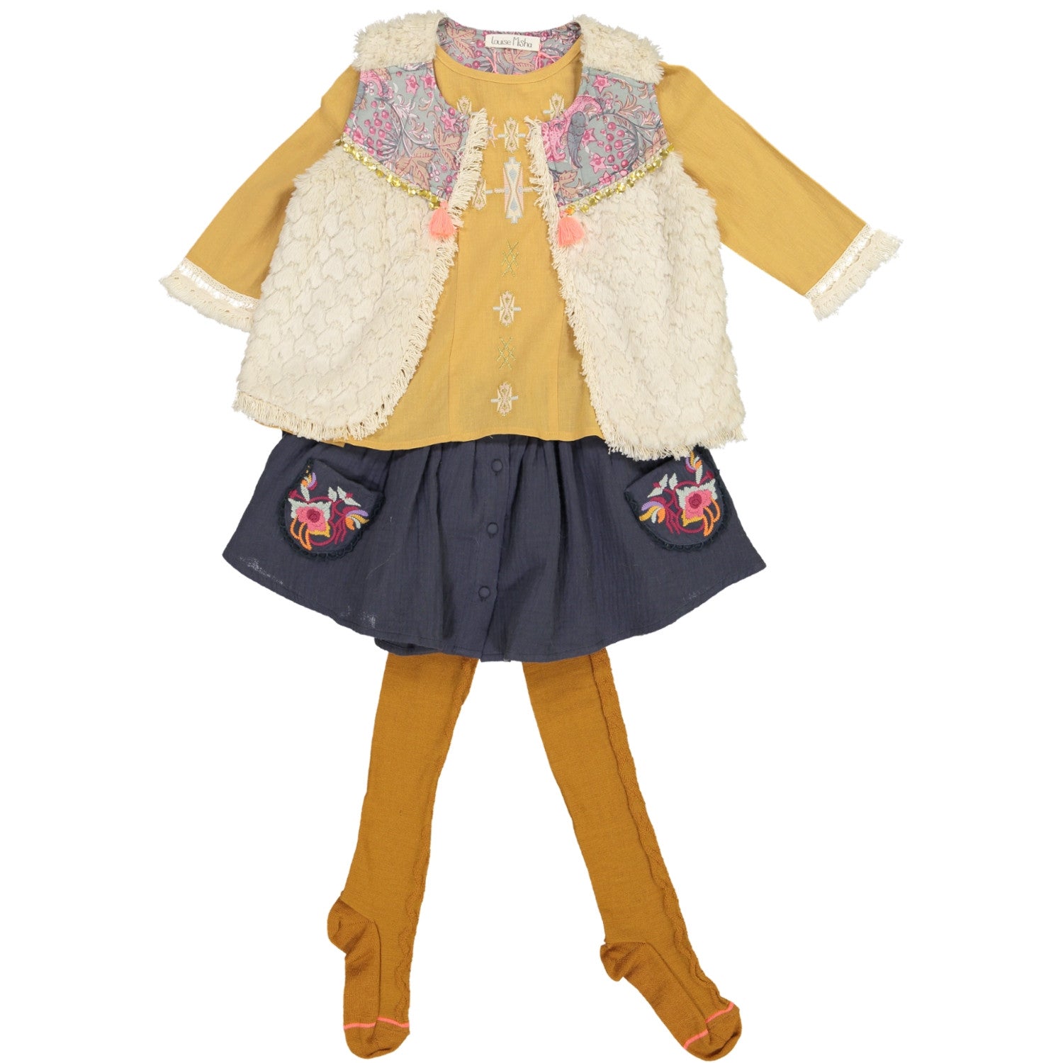 Girls Navy Blue Patch Pocket Cotton 'Siberie' Skirt - CÉMAROSE | Children's Fashion Store - 2