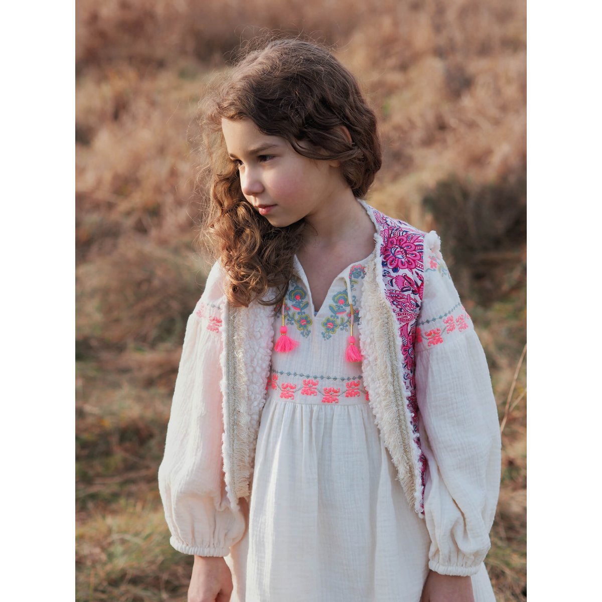 Girls Cream Cotton Dress