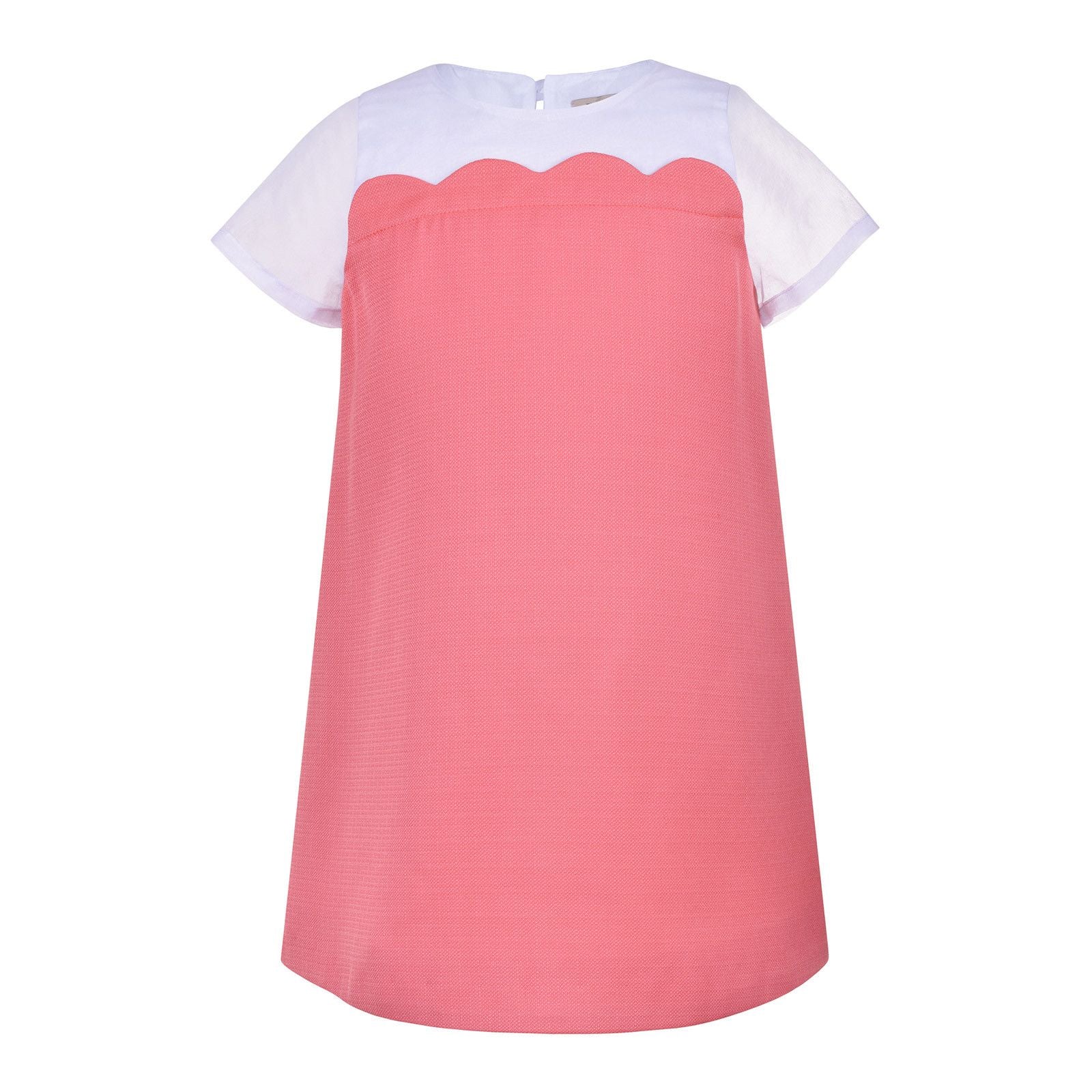 Girls White&Pink Scalloped Chest Shift Dress - CÉMAROSE | Children's Fashion Store - 1