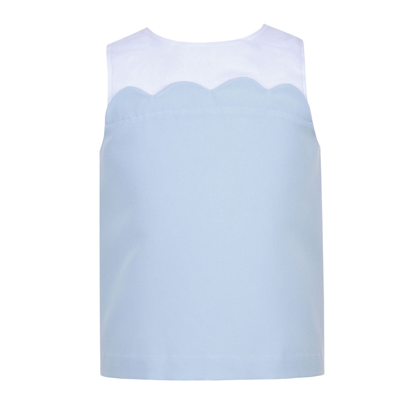 Girls White&Powder Blue Scalloped Chest Shell Blouse - CÉMAROSE | Children's Fashion Store - 1