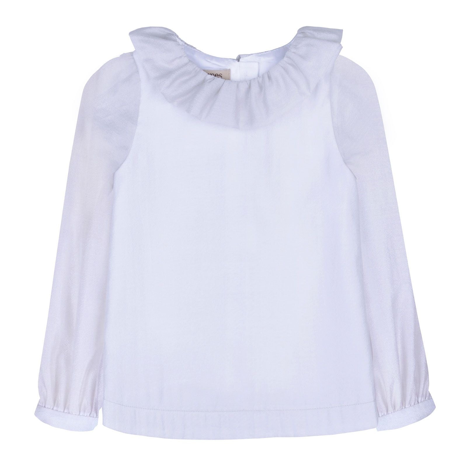 Girls Whisper White Ruffle Neck Long Sleeve Blouse - CÉMAROSE | Children's Fashion Store - 1