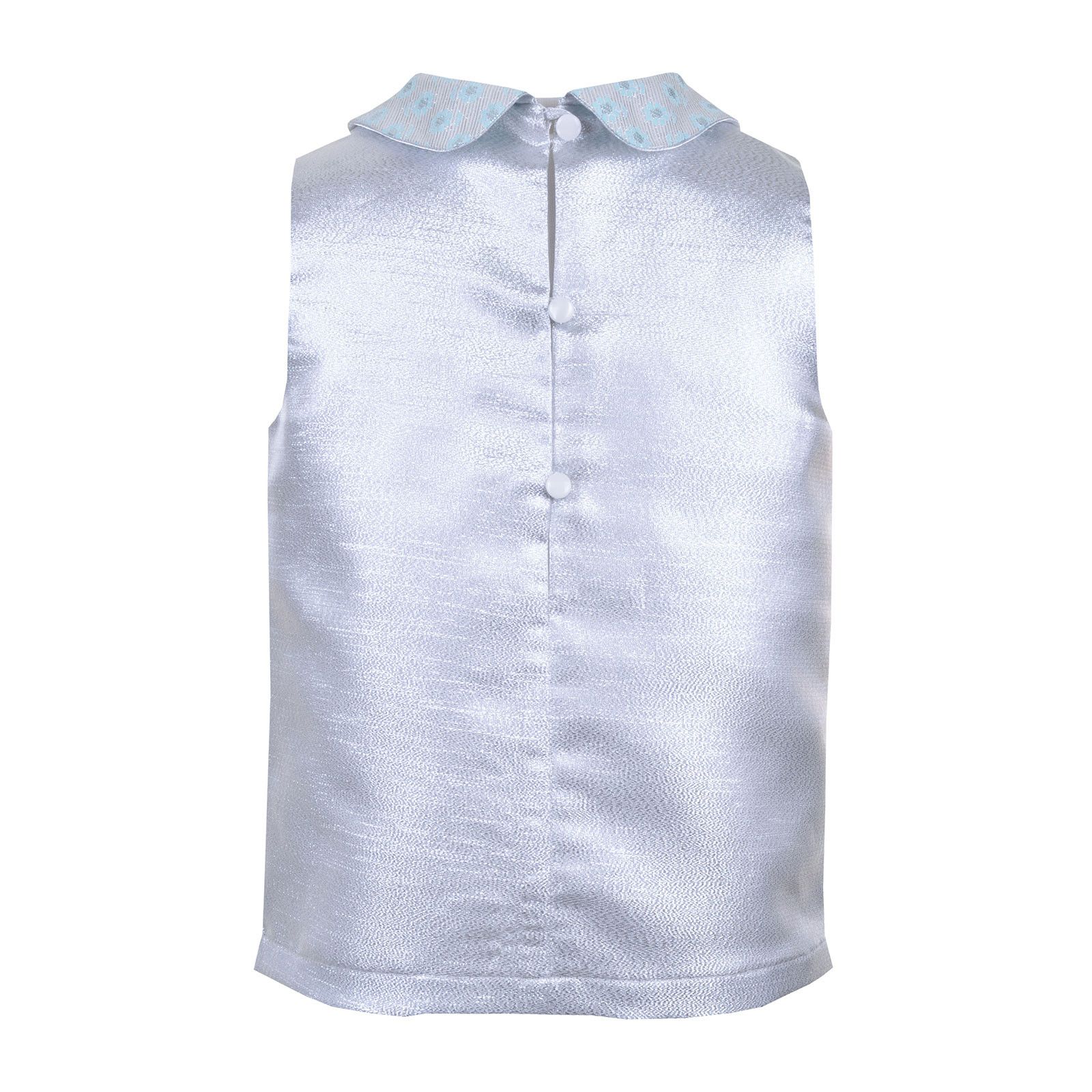 Girls Silver Shell Blouse With Embroidered Mint Blue Collar - CÉMAROSE | Children's Fashion Store - 2