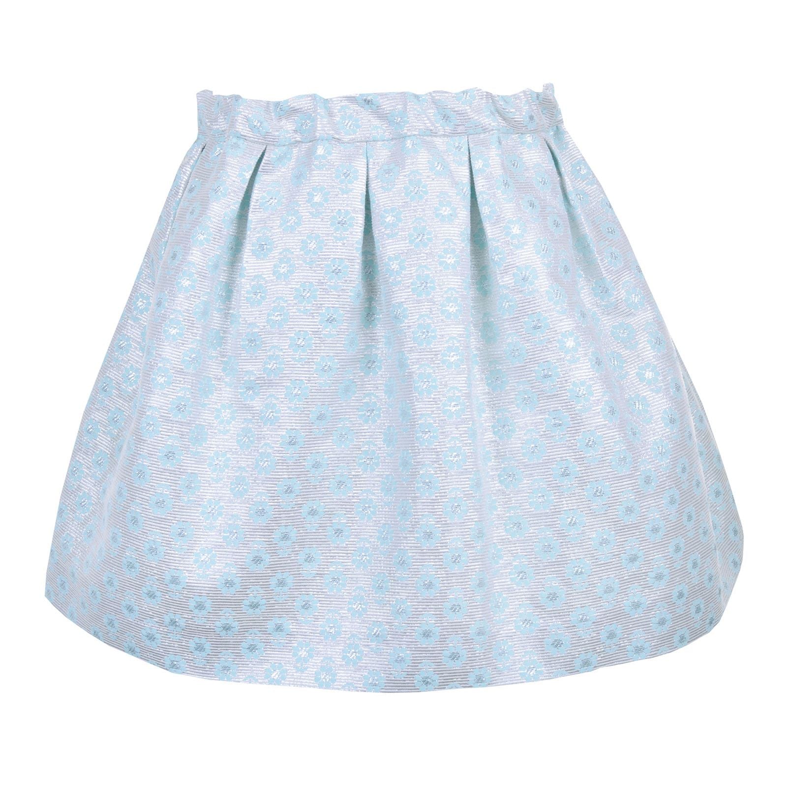 Girls Silver&Mint Blue Embroidered Mini Meadow Box Pleat Skirt - CÉMAROSE | Children's Fashion Store - 2