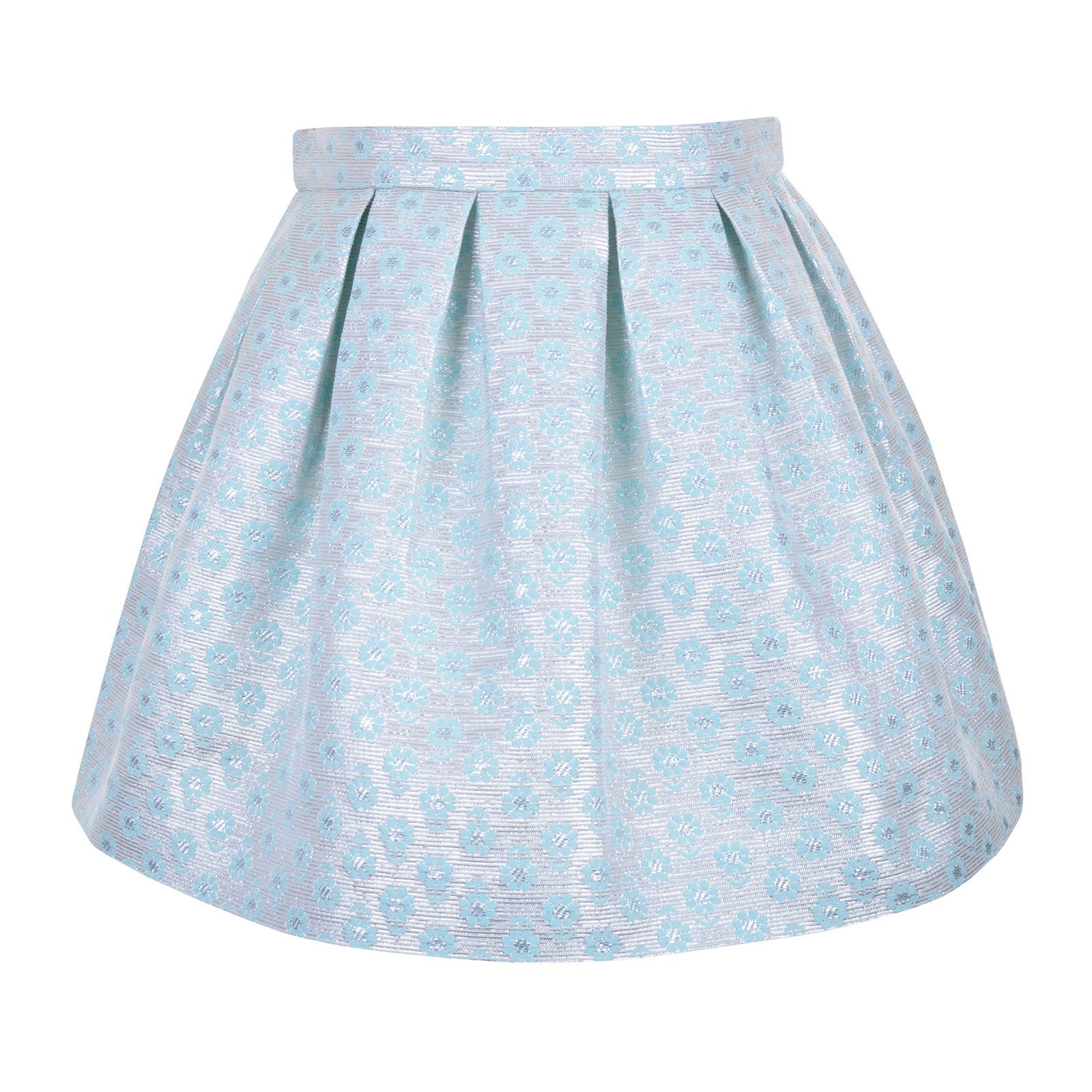 Girls Silver&Mint Blue Embroidered Mini Meadow Box Pleat Skirt - CÉMAROSE | Children's Fashion Store - 1