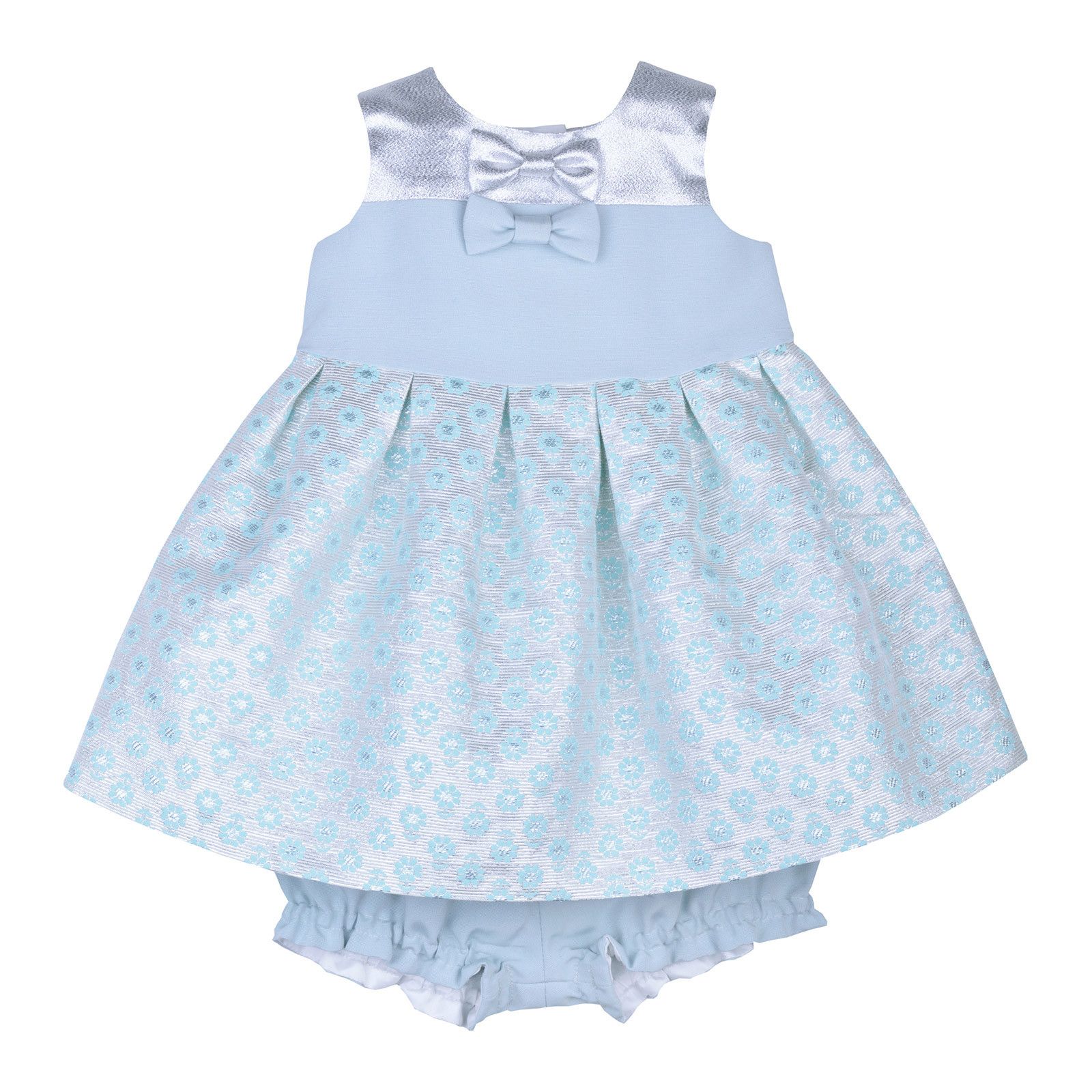 Baby Girls Silver&Mint Blue Embroidered Mini Meadow Bodice Dress - CÉMAROSE | Children's Fashion Store - 1