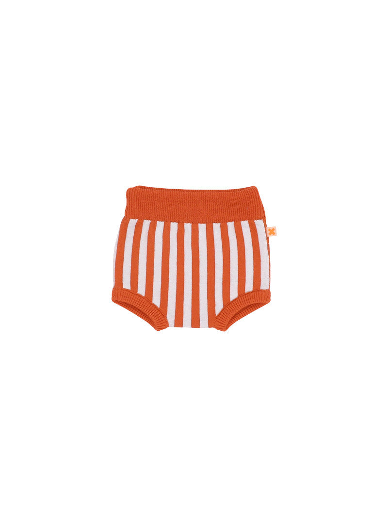 Baby Girls Red & Ivory Striped Knitted Bloomer