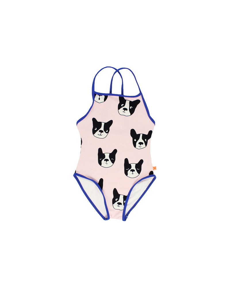 Girls Pink Dog Printed Swimsuit