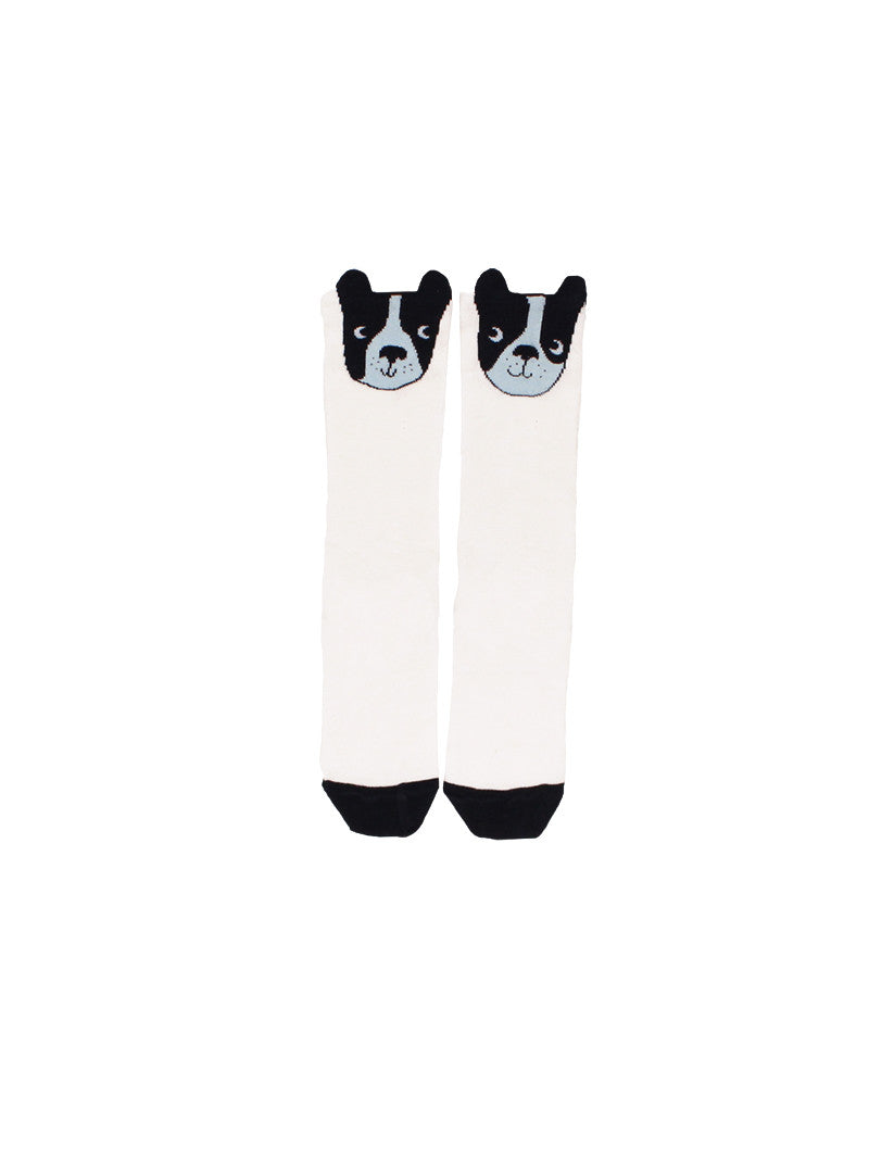 Girls White Dog Printed High Socks