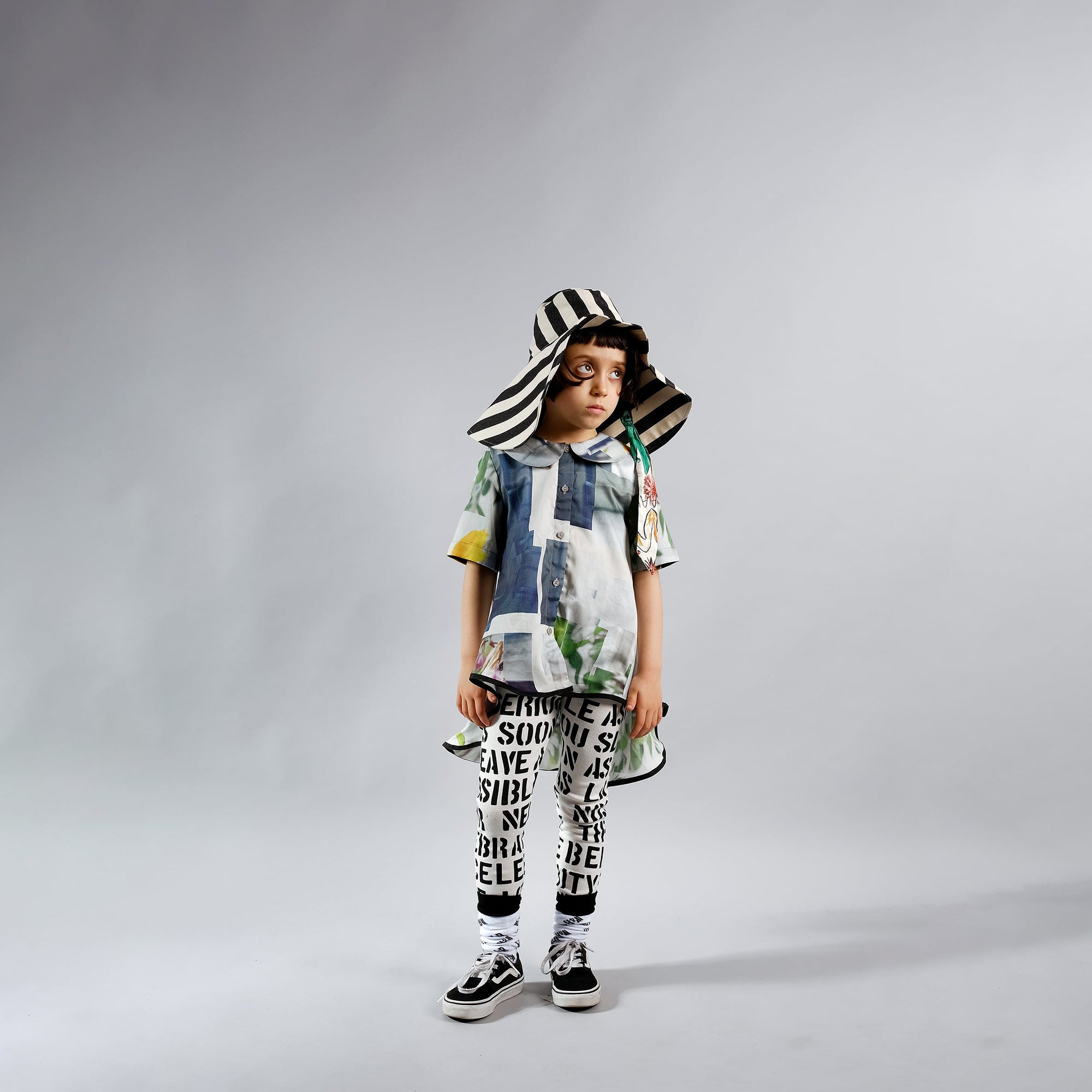 Girls Black Stripes Cotton Hat