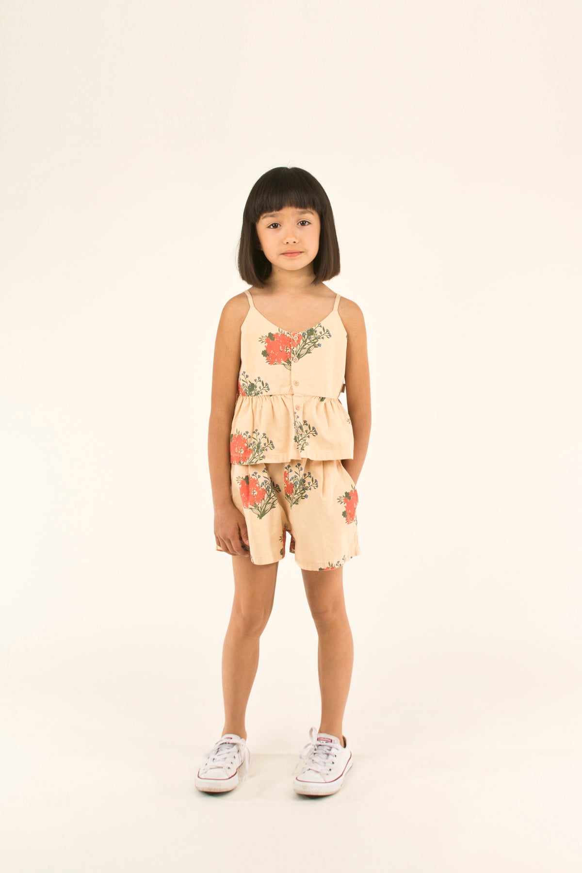 Girls Light Yellow Flowers Cotton Shorts