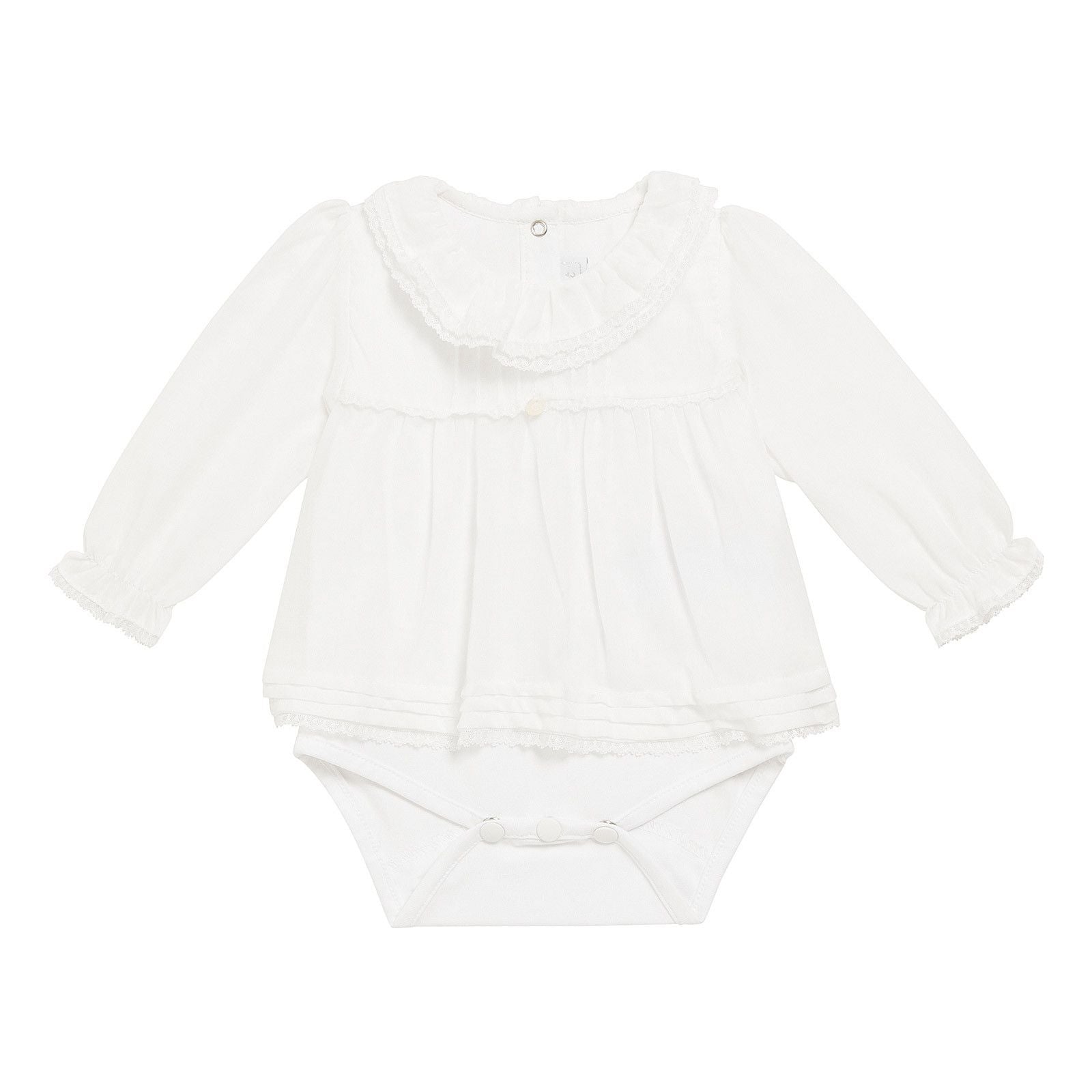 Baby Girls White Cotton Ruffle Collar Bodysuit - CÉMAROSE | Children's Fashion Store