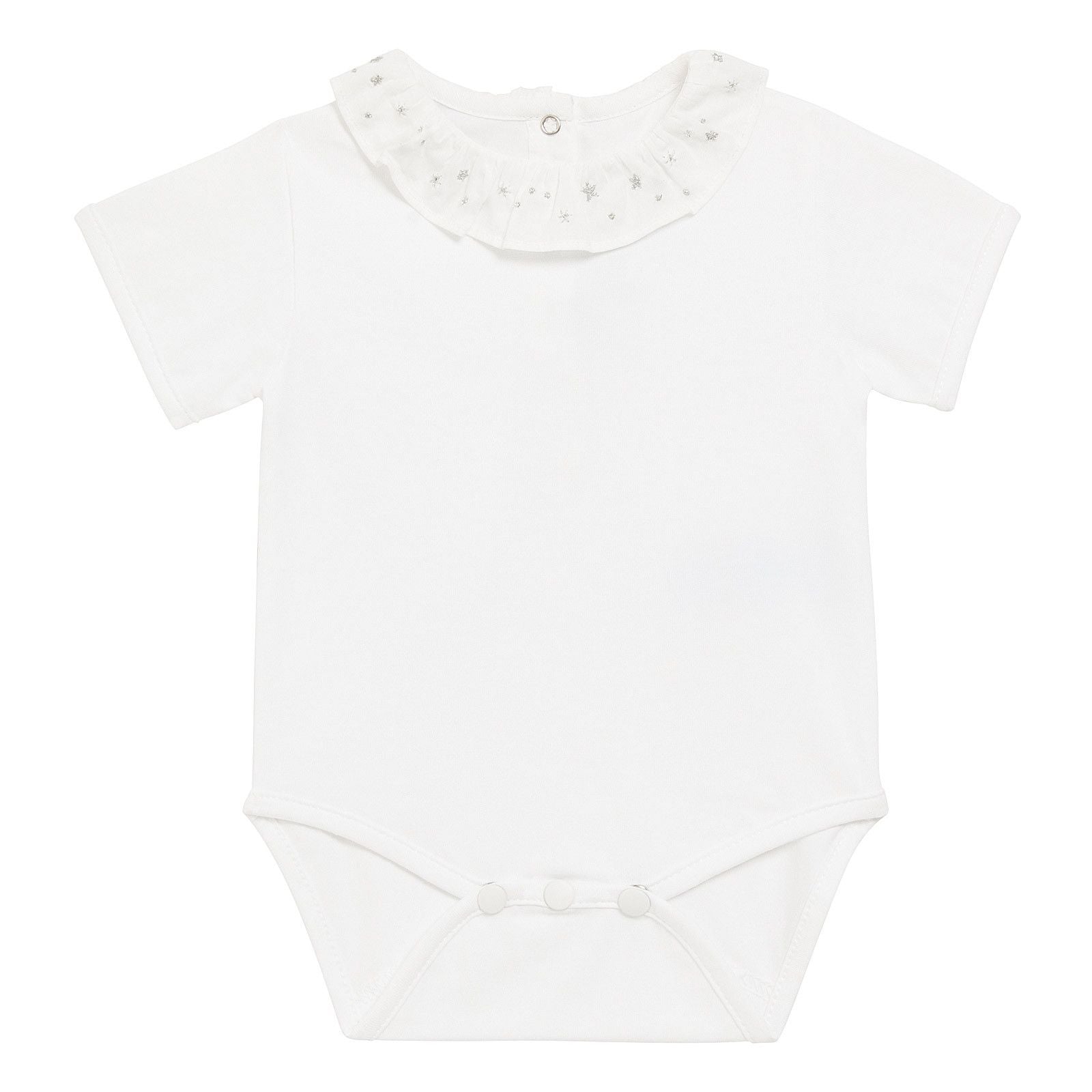 Baby Girls Ivory Cotton Grey Embroidered Collar Bodysuit - CÉMAROSE | Children's Fashion Store