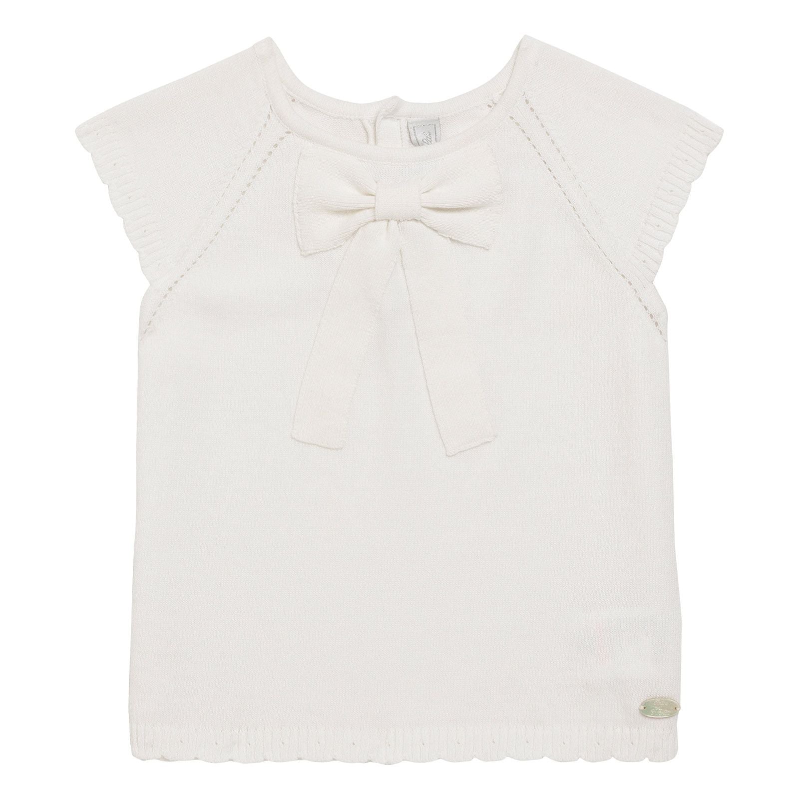 Girls White Cotton Knitted Bow Trims Sweater - CÉMAROSE | Children's Fashion Store