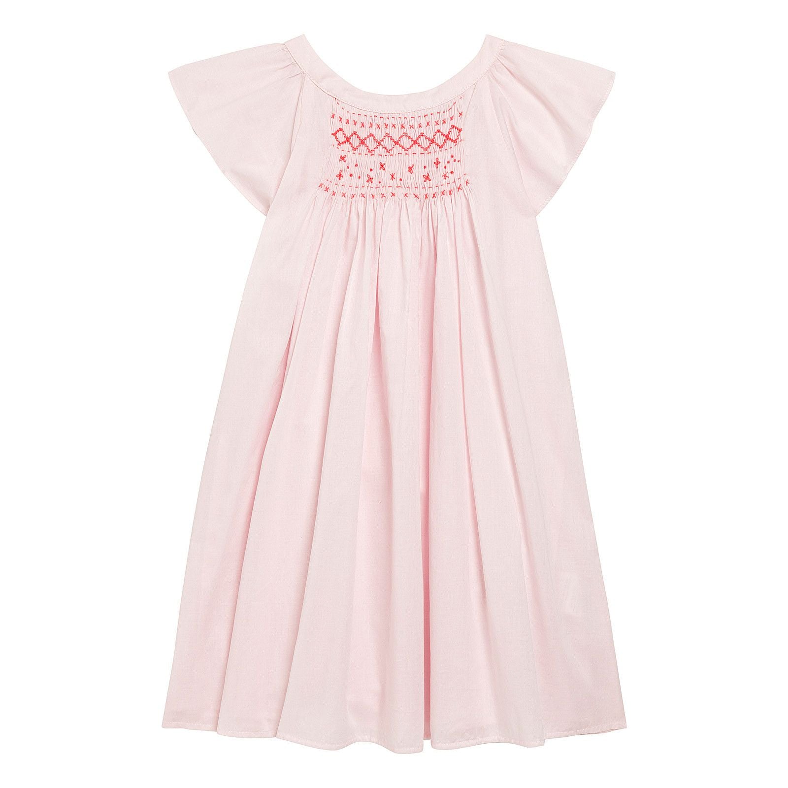 Girls Light Pink Cotton Embroidred Trims Crew Neck Dress - CÉMAROSE | Children's Fashion Store