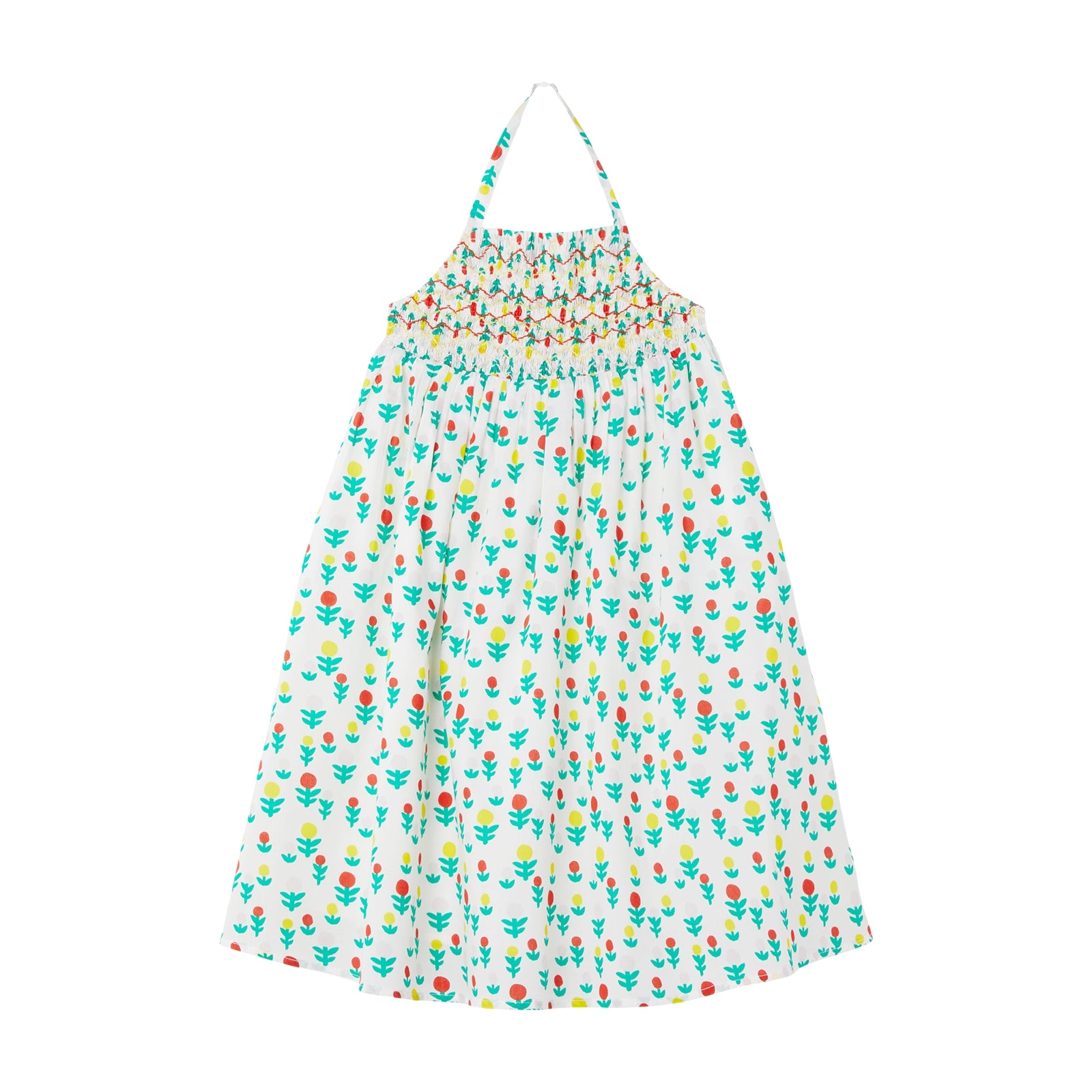 Girls White Floral Cotton Dress