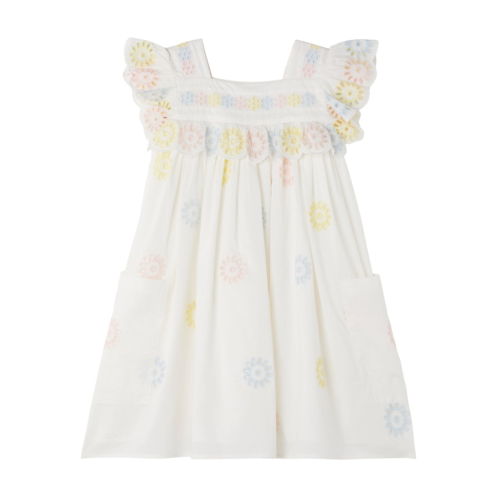Girls White Embroidered Cotton Dress