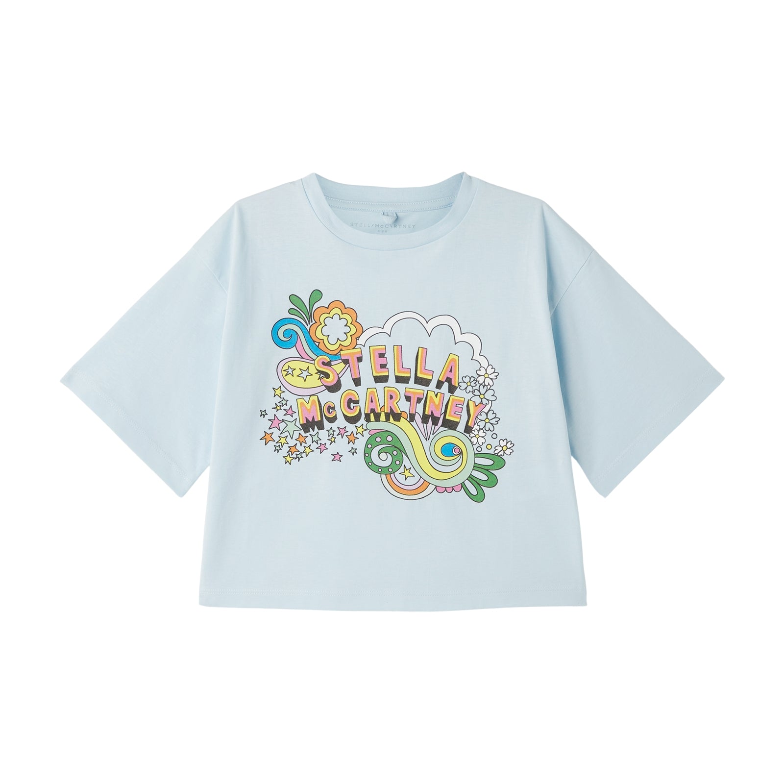 Girls Light Blue Printed Cotton T-Shirt