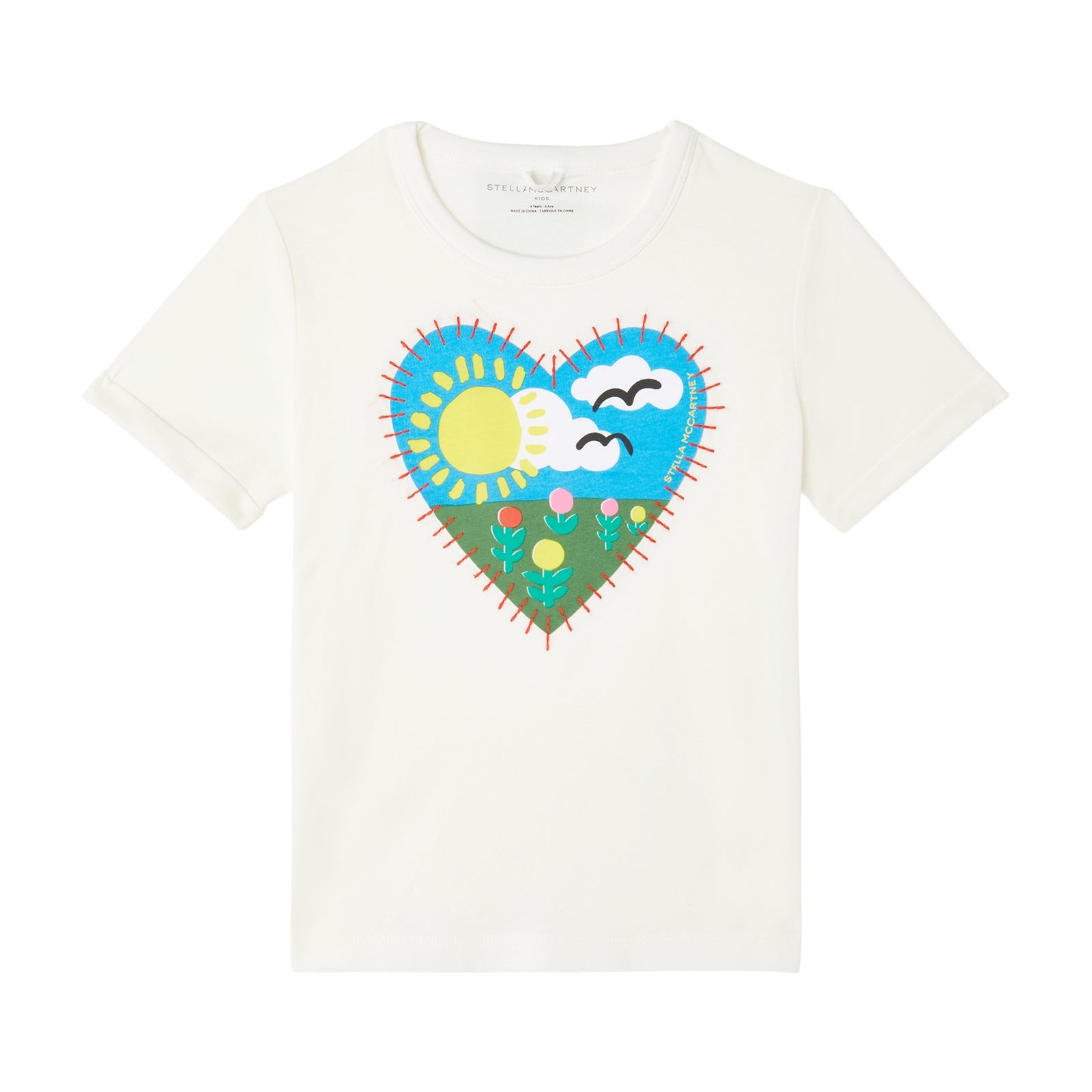 Girls White Printed Cotton T-Shirt