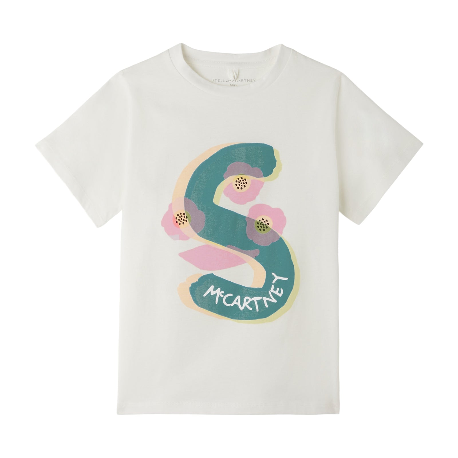 Girls White Printed Cotton T-Shirt