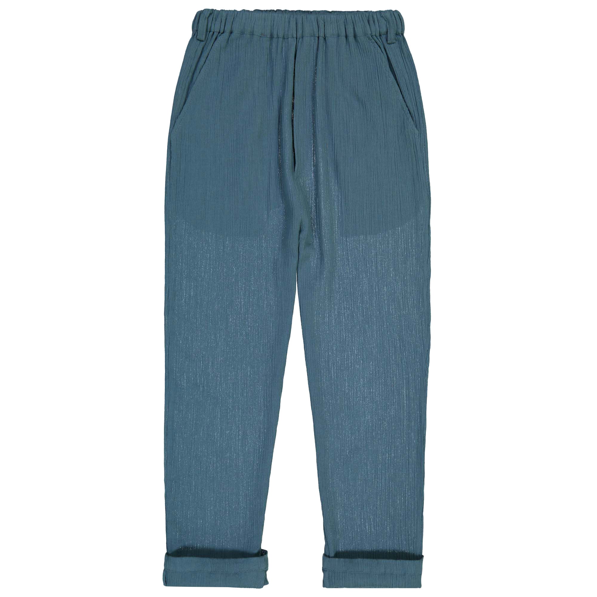 Girls Dark Blue Crepe Cotton Trousers