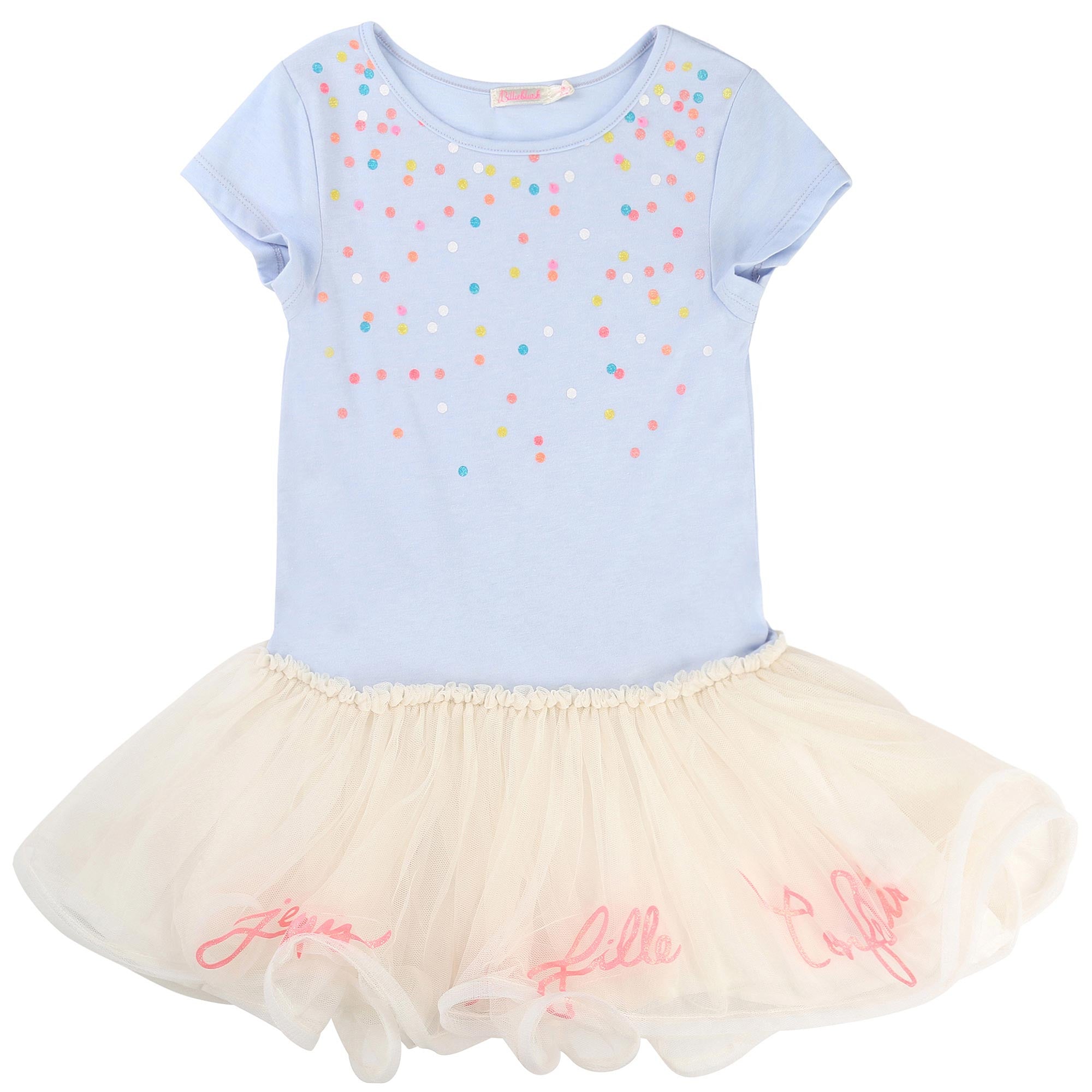 Girls Blue Jersey & Ivory Tulle Dress