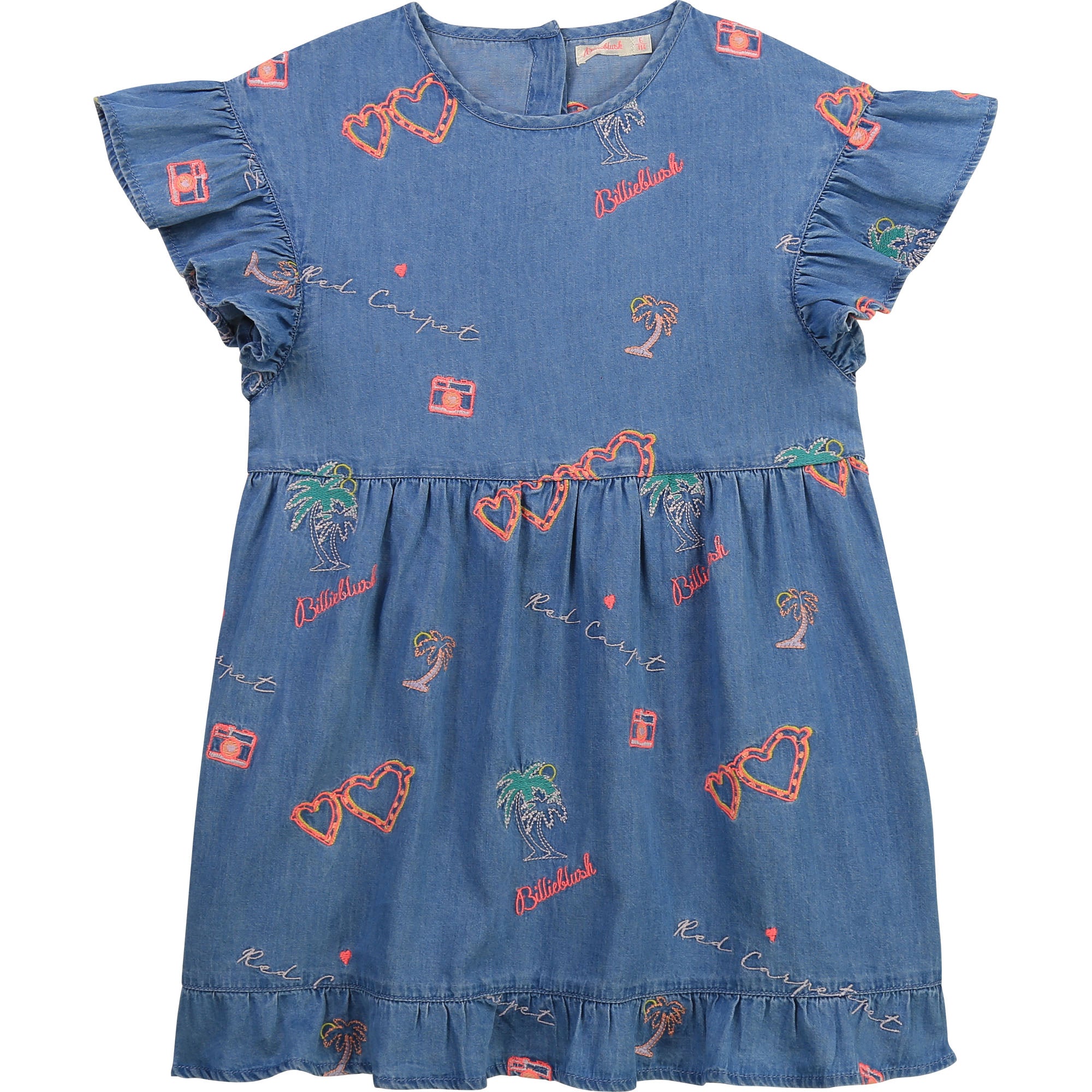 Girls Blue Embroidered Denim Dress
