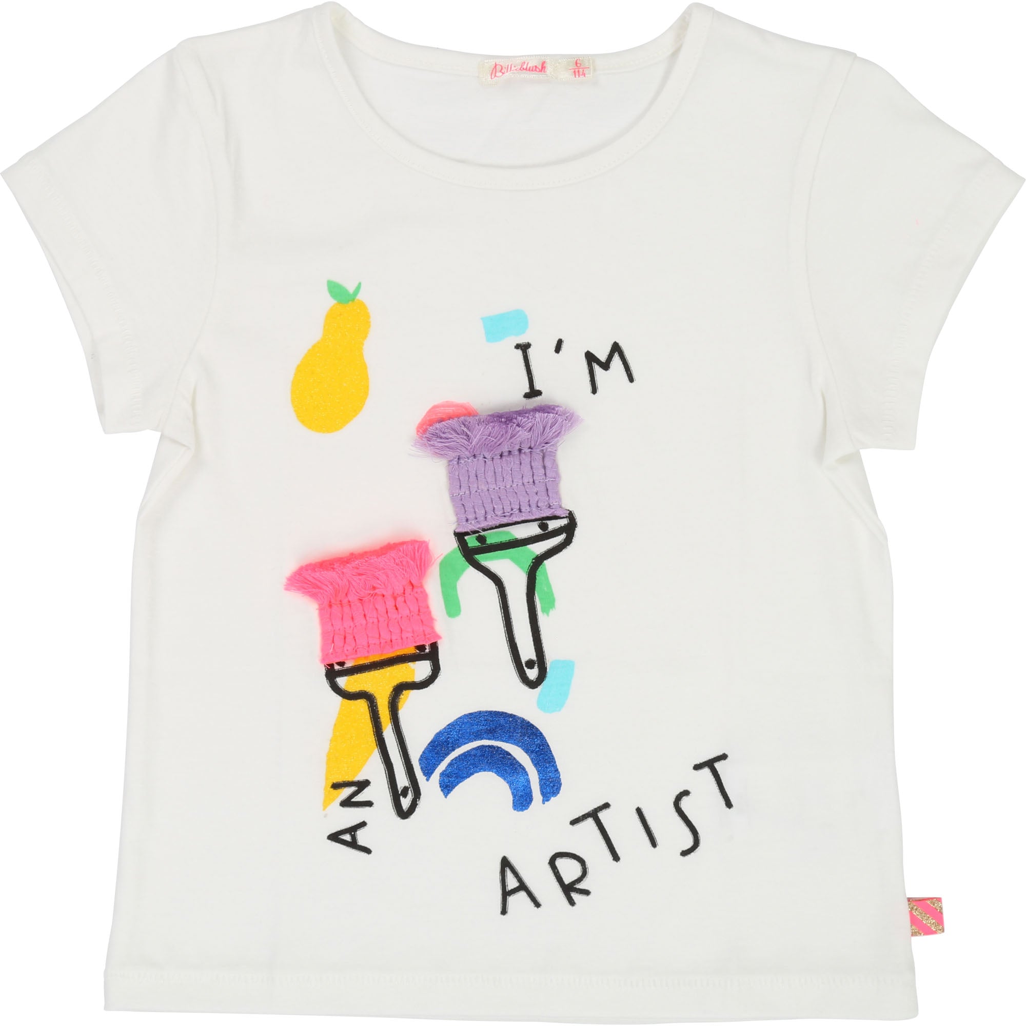 Girls Rice White Printed Cotton T-shirt
