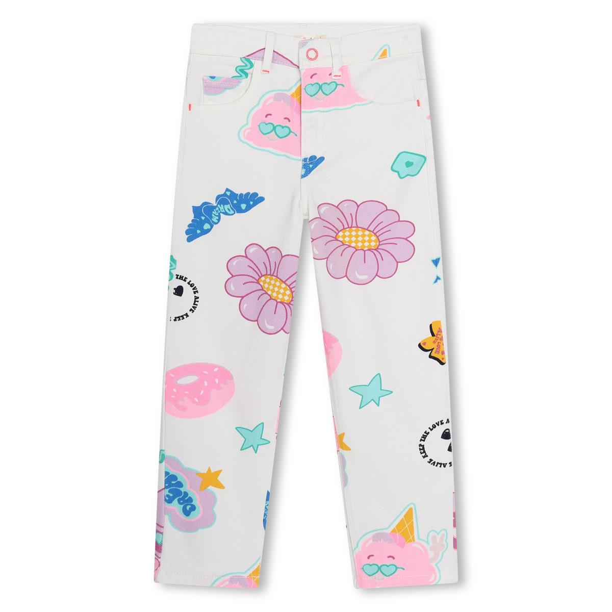Girls White Printed Trousers