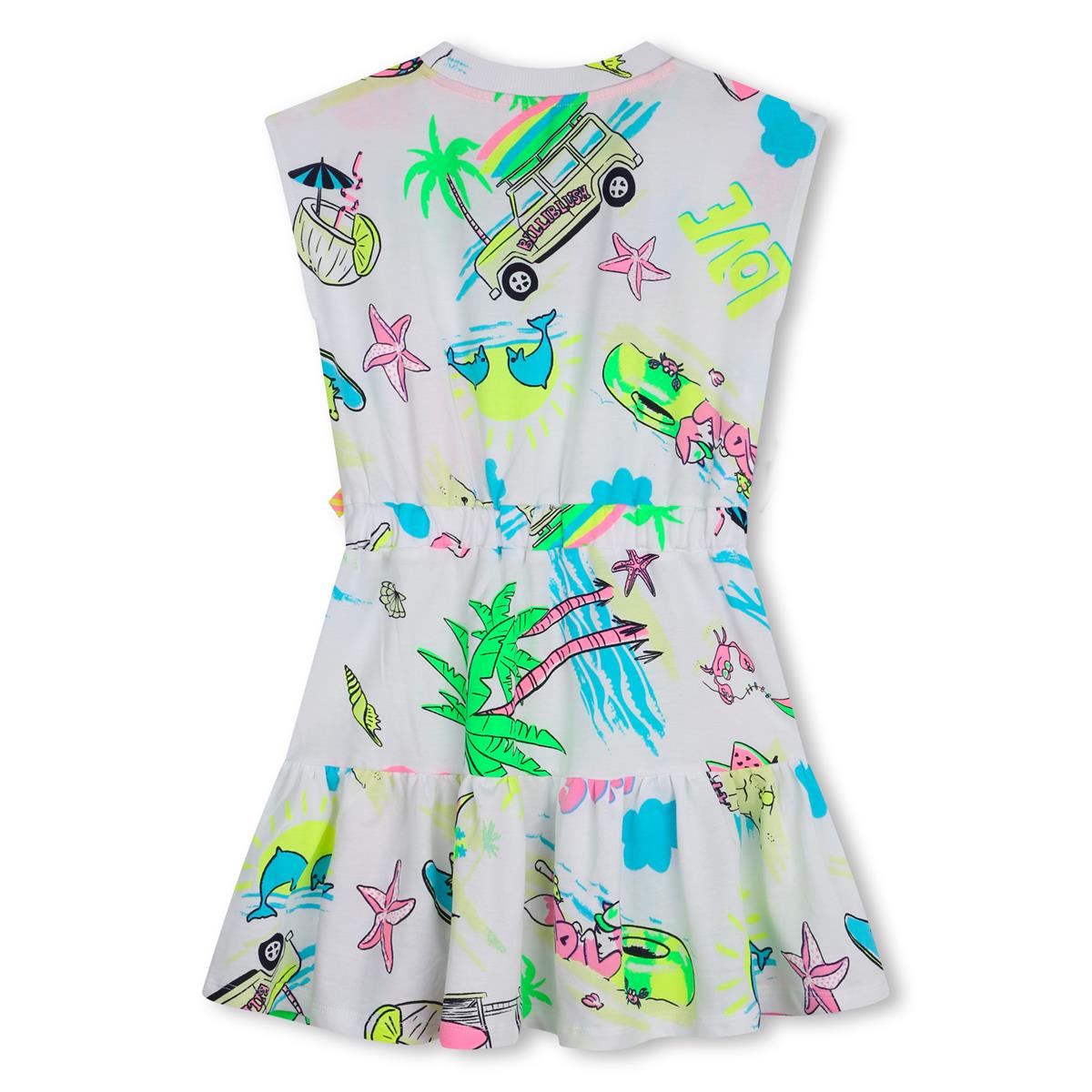 Girls White Printed Dress