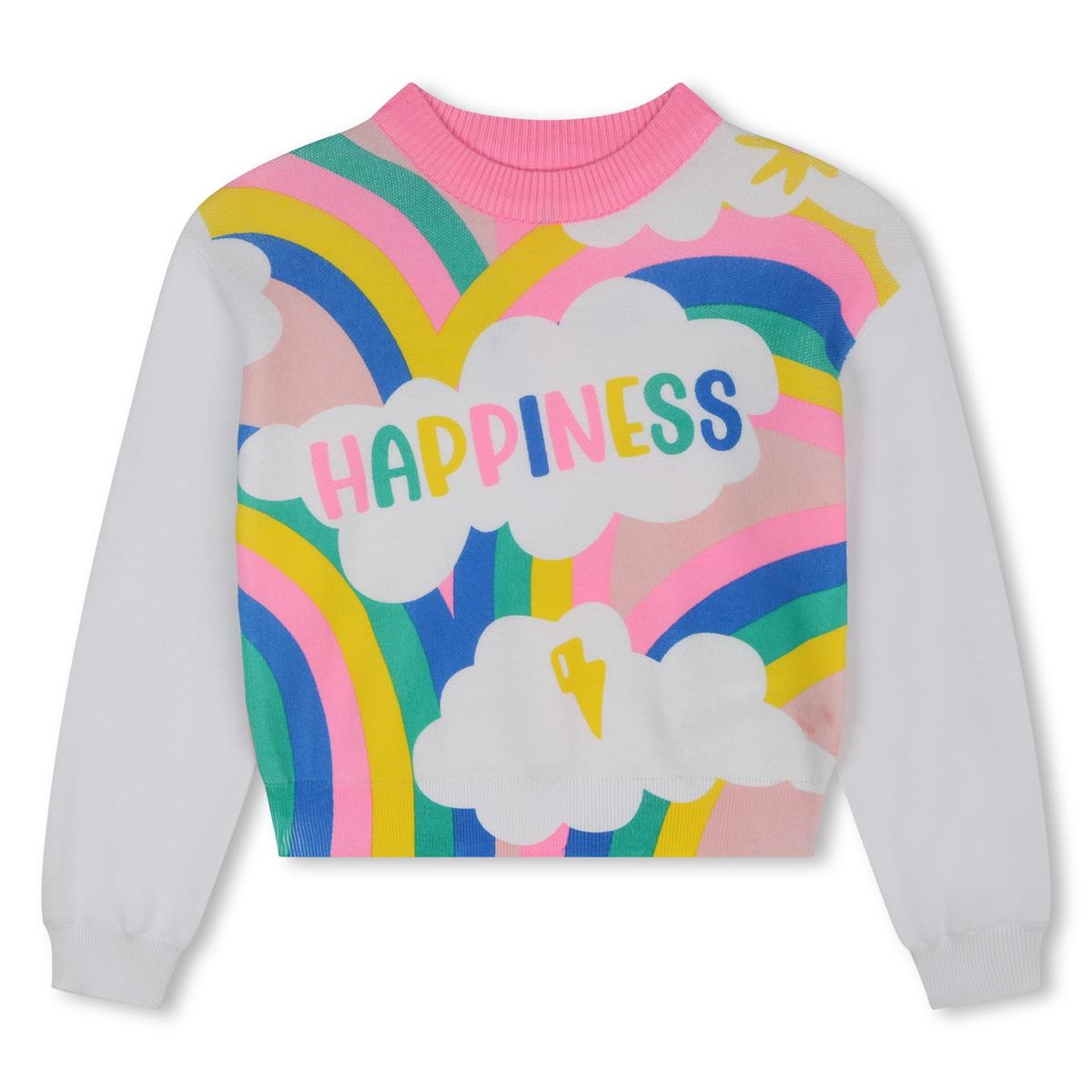 Girls White Printed Sweater