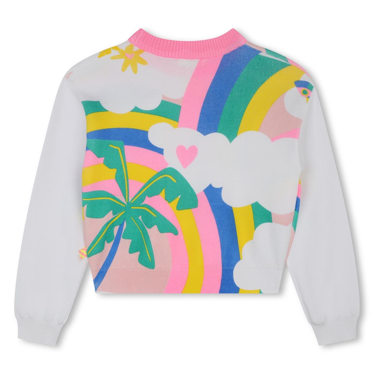 Girls White Printed Sweater