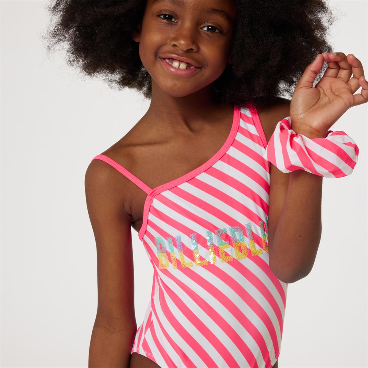 Girls Pink Stripes Swimsuit