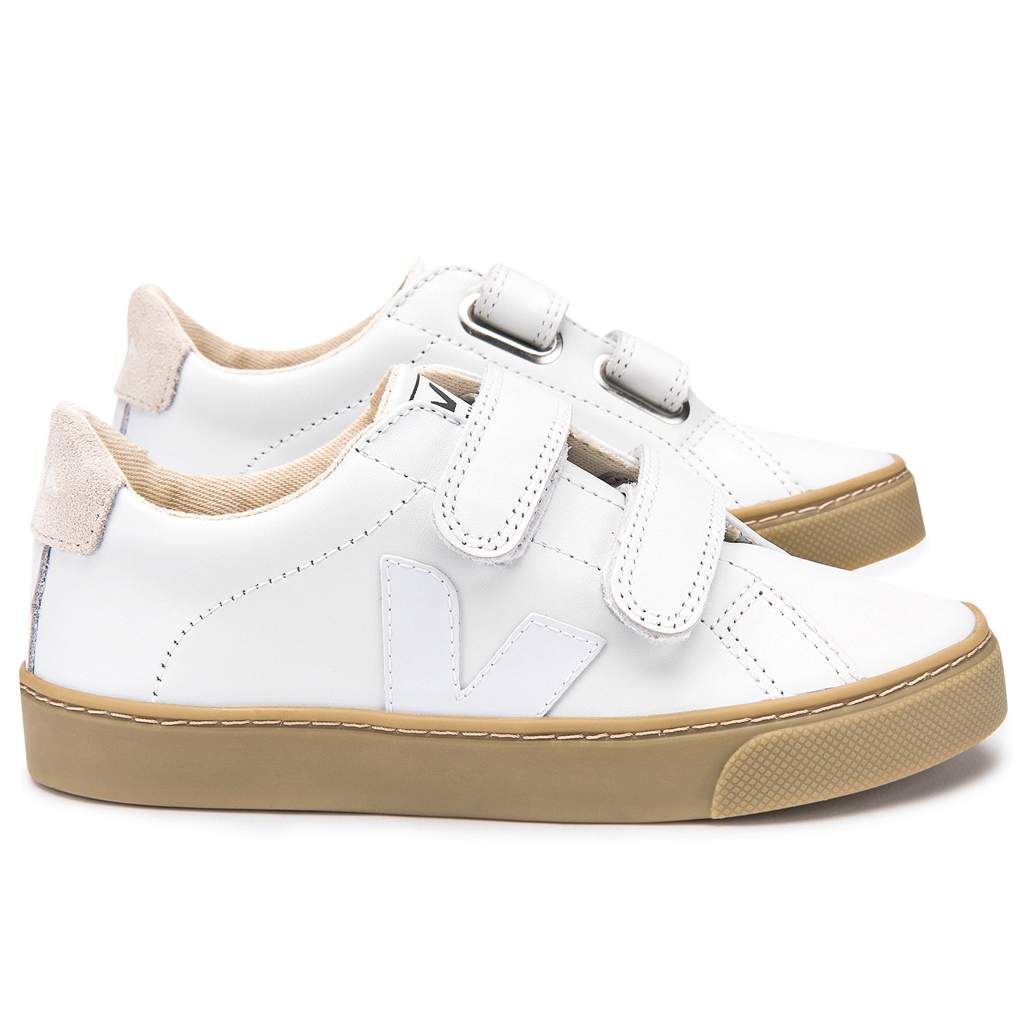 Bbay Girls White Leather Velcro With White "V" Shoes