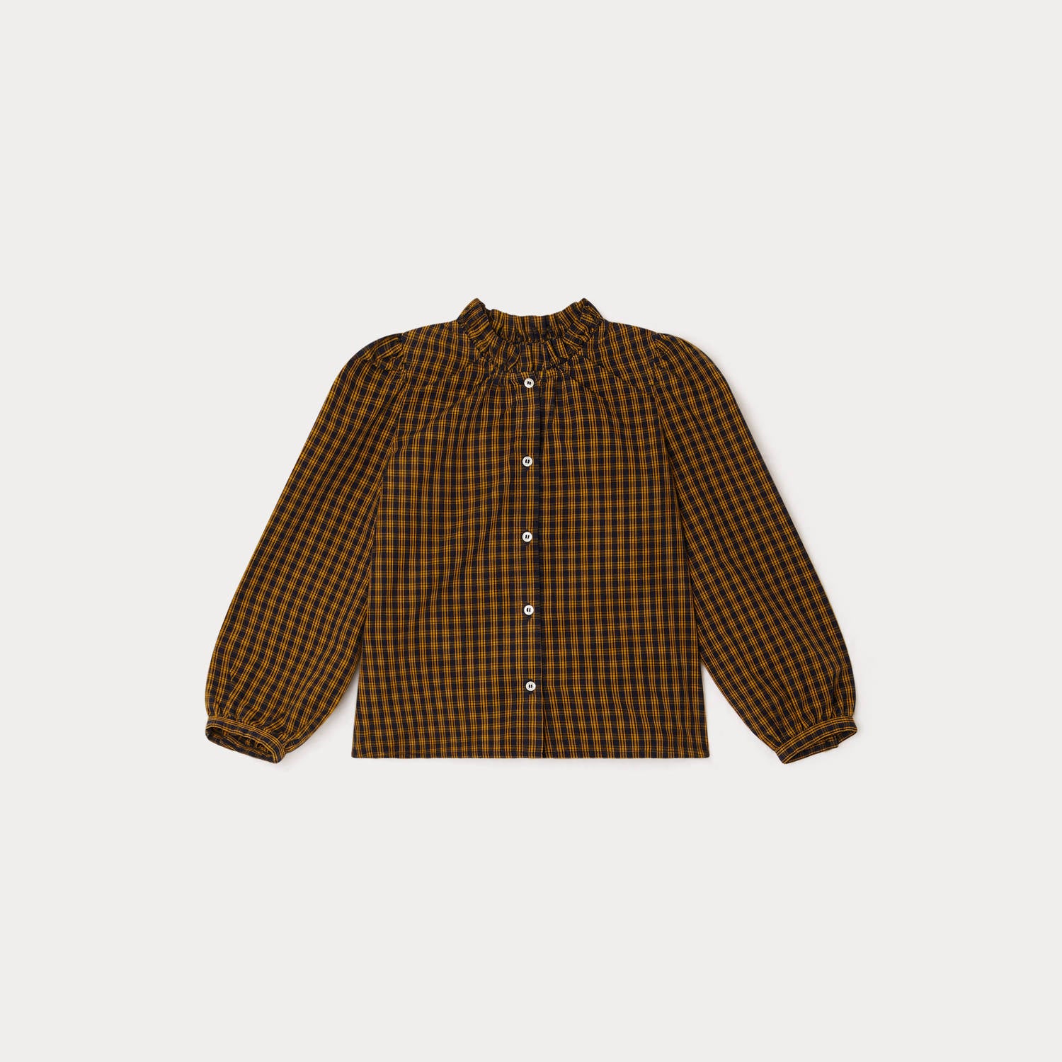 Girls Yellow Check Cotton Shirt