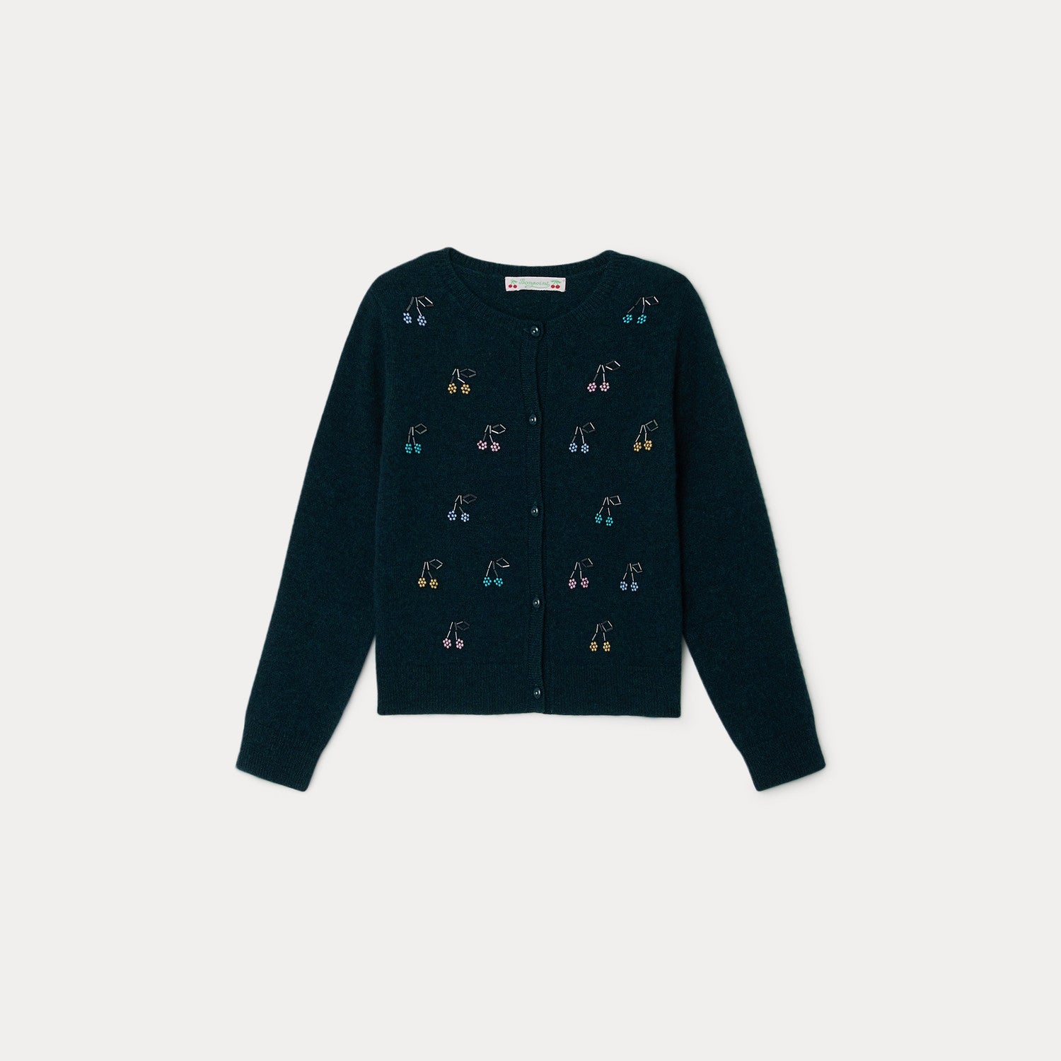 Girls Dark Green Logo Cashmere Cardigan